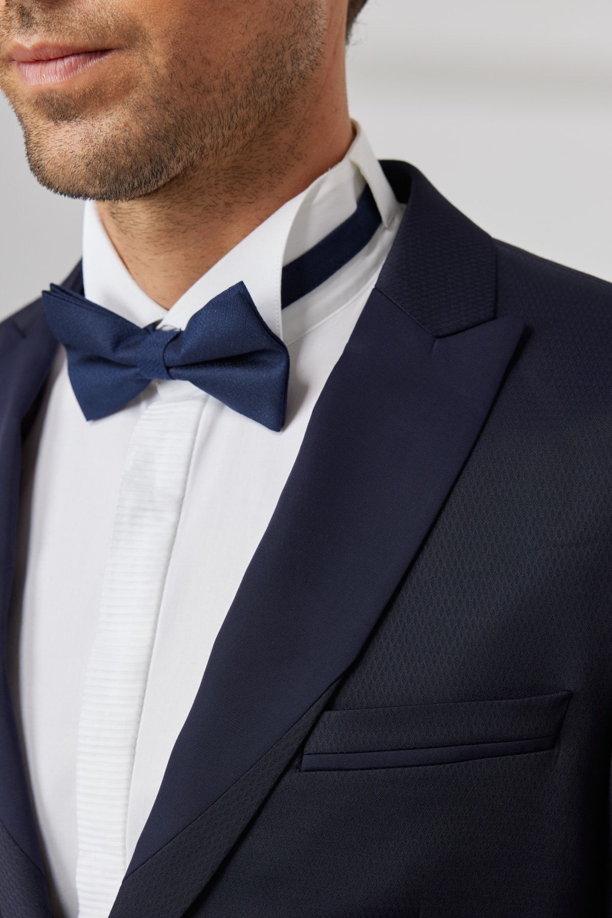 ALTINYILDIZ CLASSICS-Costum smoking pentru bărbați, albastru marin, slim fit, cu guler înghițit, cu vestă Dobby 3