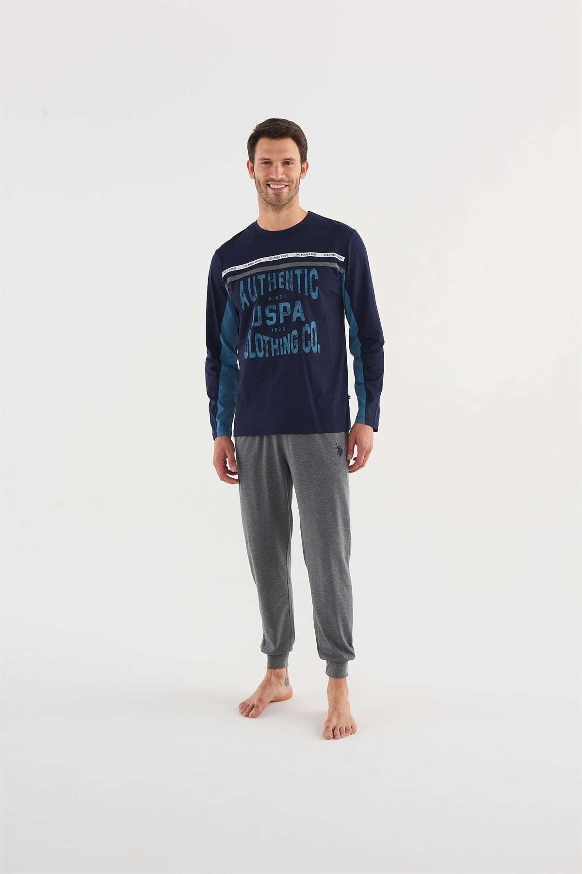ست پیژامه آبی مردانه لباس خواب یقه گرد 18625 23k U.S. Polo Assn.