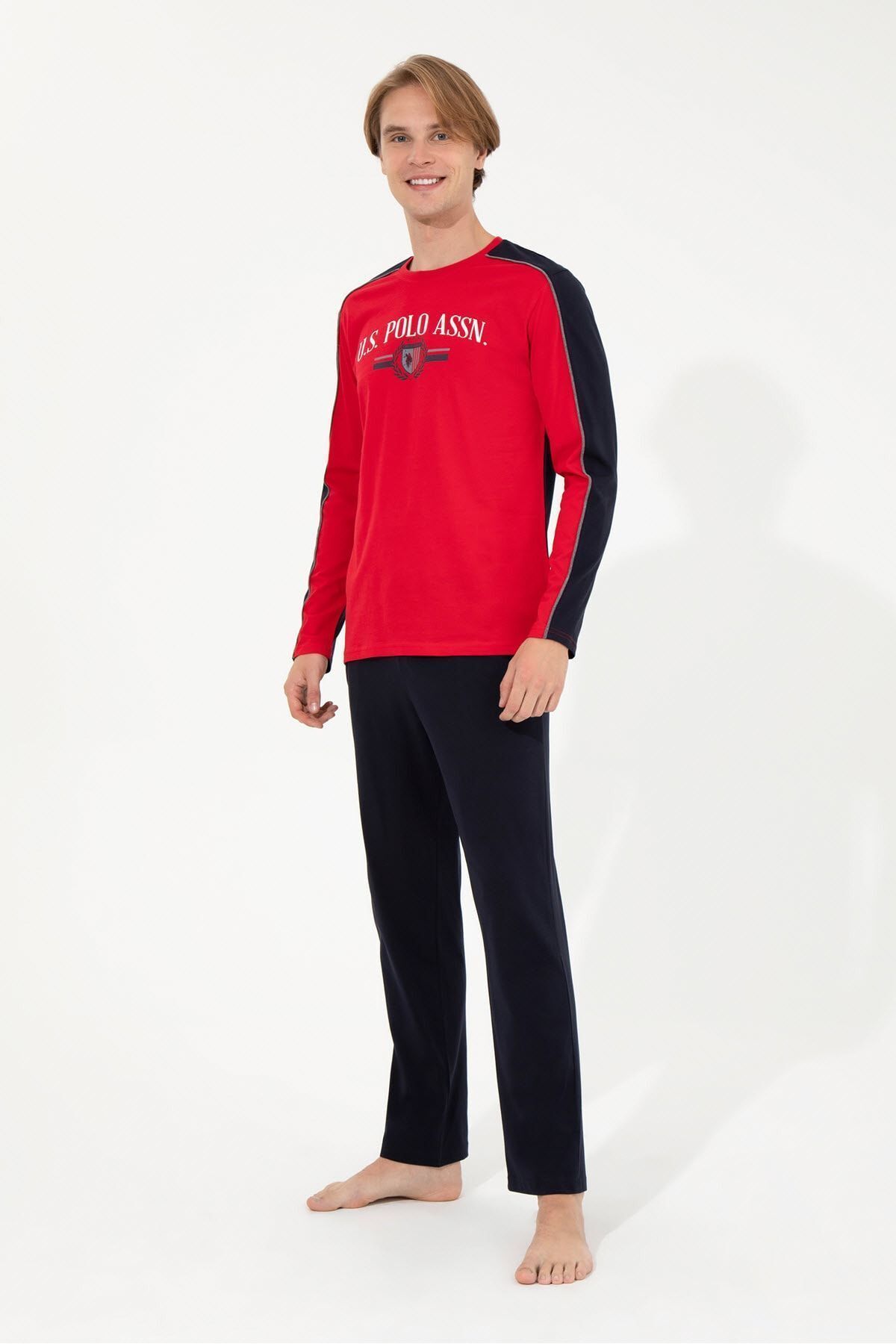 ست پیژامه قرمز مردانه لباس خواب یقه گرد 18620 23k U.S. Polo Assn.