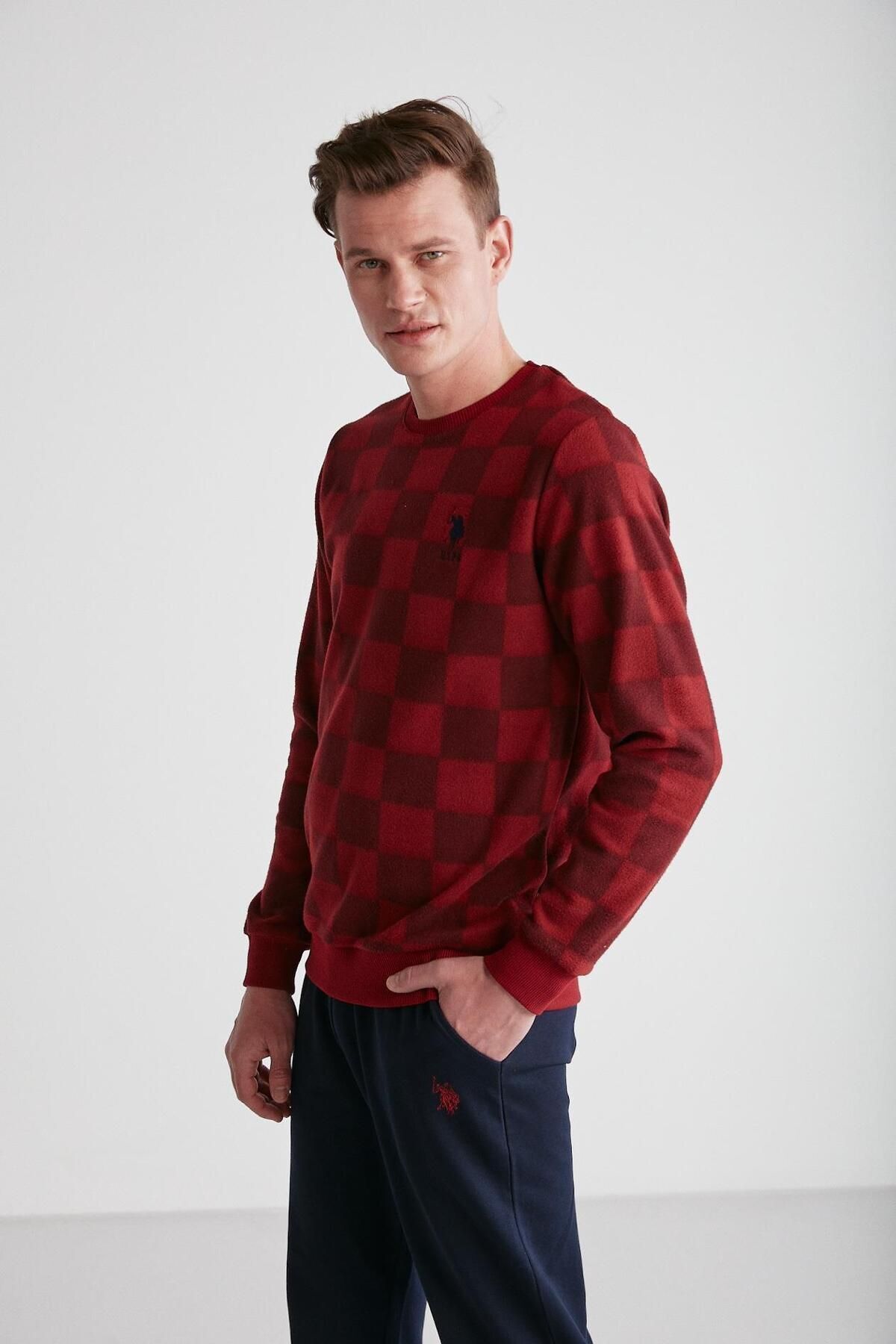 ست پیژامه چند رنگ مردانه لباس خواب یقه گرد بورگوندی U.S. Polo Assn.