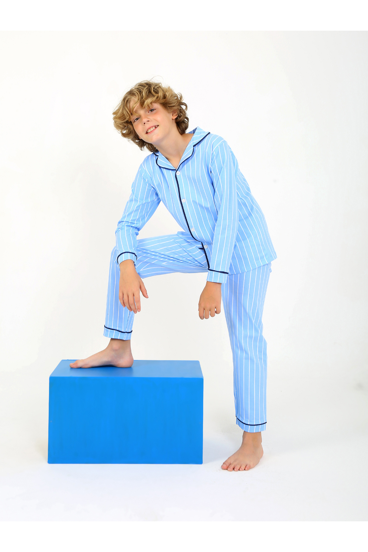 vitmo Çizgili Düğmeli Erkek Çocuk Pijama fotoğrafı 2 (önizleme)