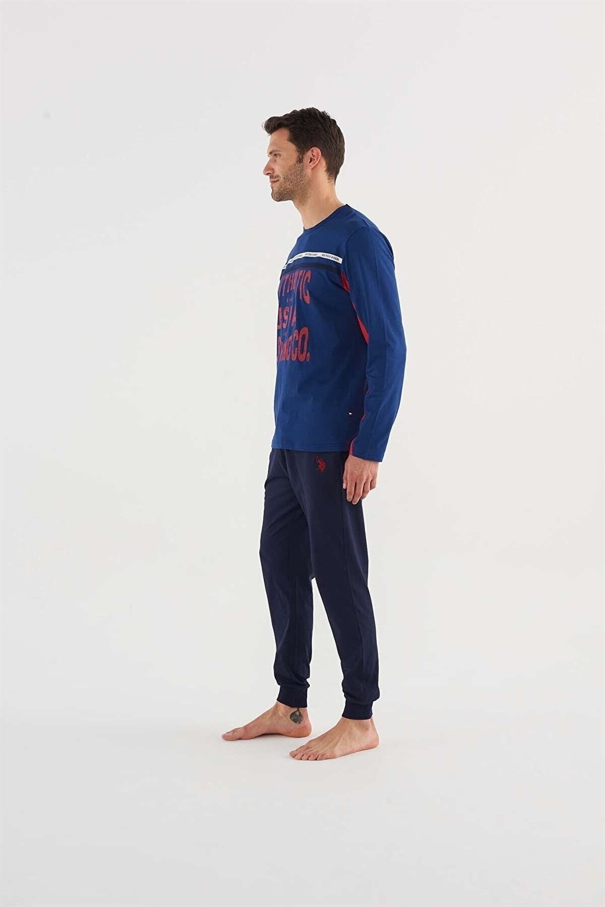 ست پیژامه آبی مردانه لباس خواب یقه گرد 18625 23k U.S. Polo Assn.