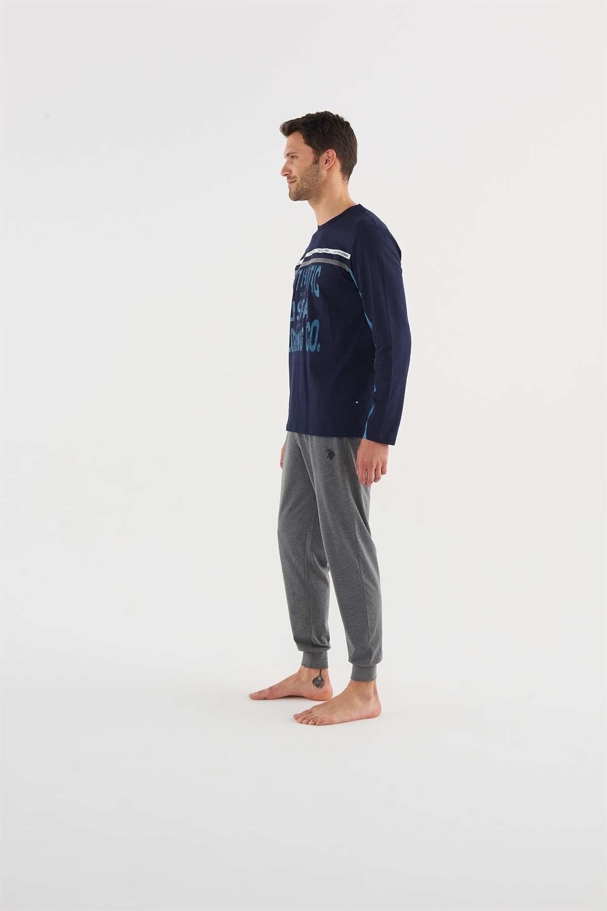 ست پیژامه آبی مردانه لباس خواب یقه گرد 18625 23k U.S. Polo Assn.