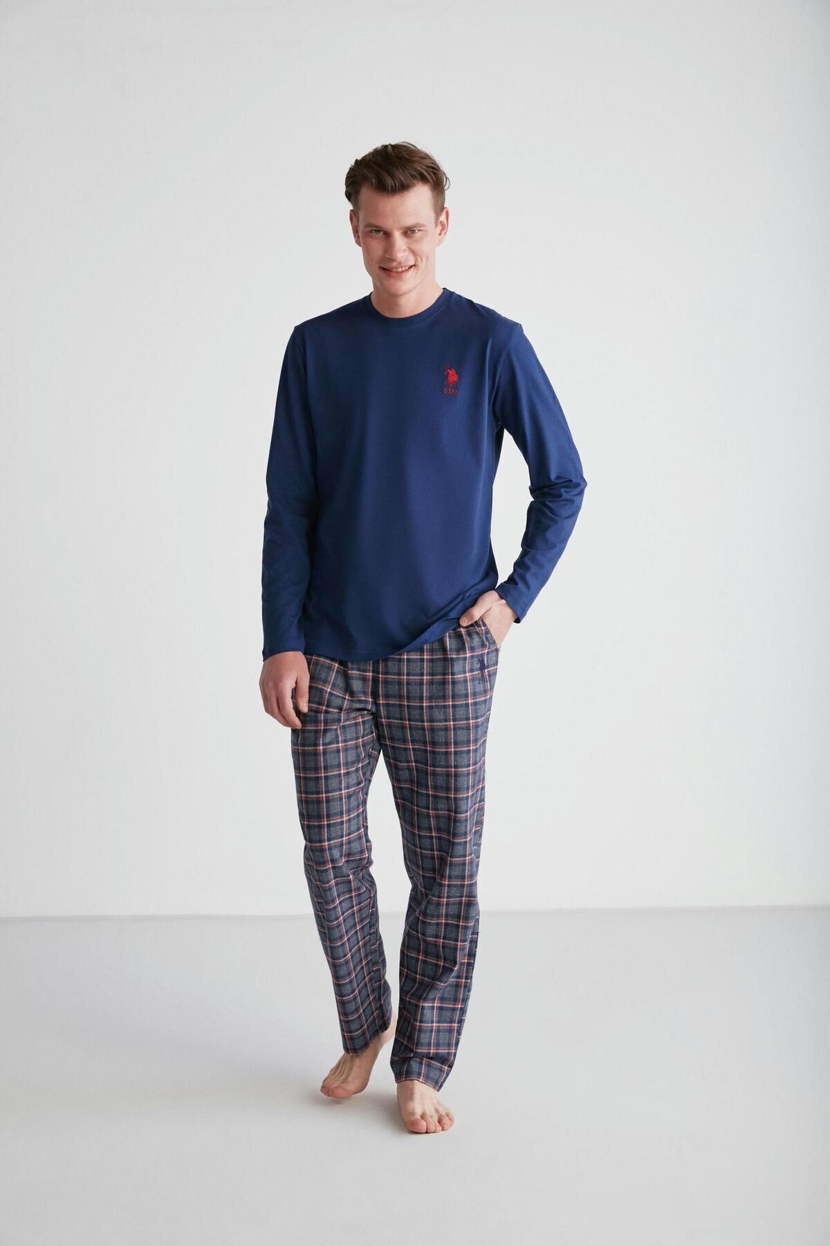 ست پیژامه آبی مردانه لباس خواب یقه گرد سرمه ای U.S. Polo Assn.