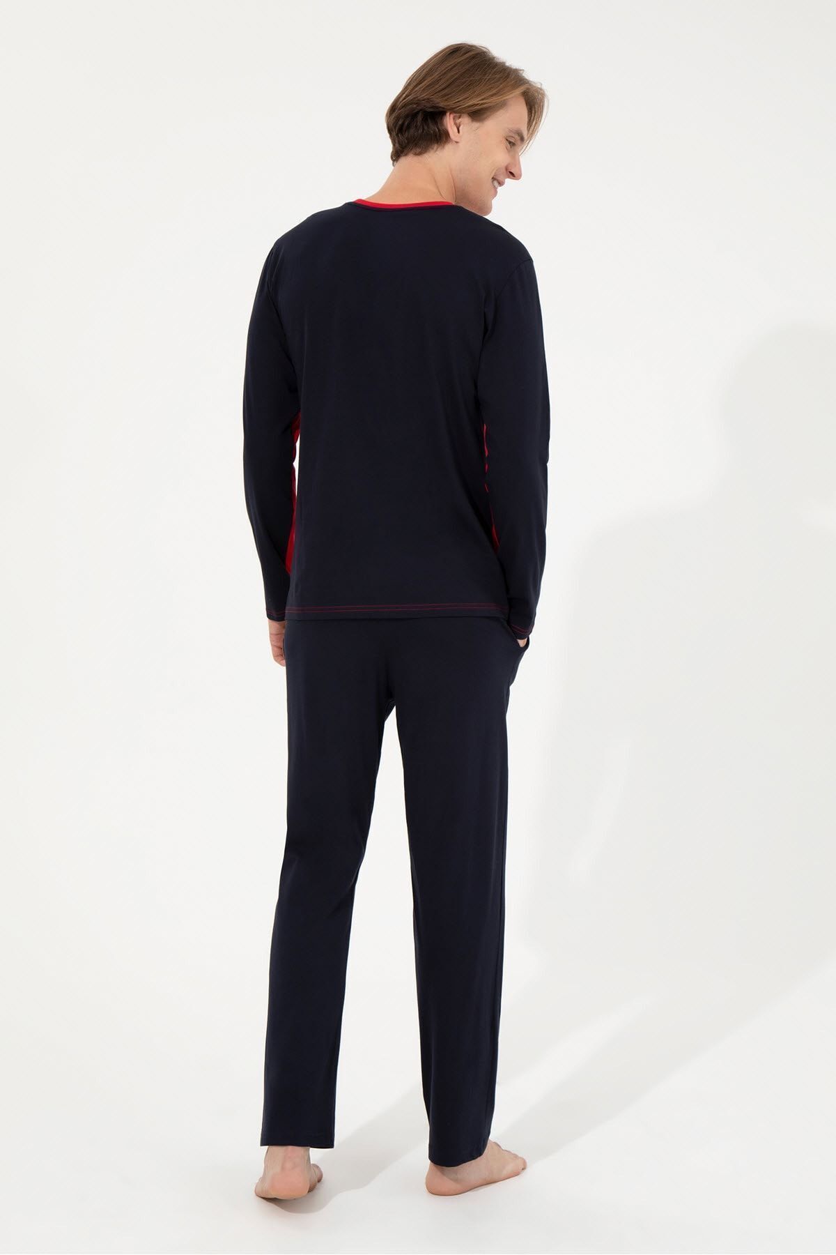 ست پیژامه قرمز مردانه لباس خواب یقه گرد 18620 23k U.S. Polo Assn.