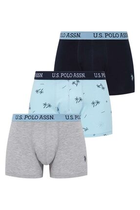 U.S. Polo Assn. Erkek Turkuaz - Lacivert - Gri Melanj 3 Lü Boxer
