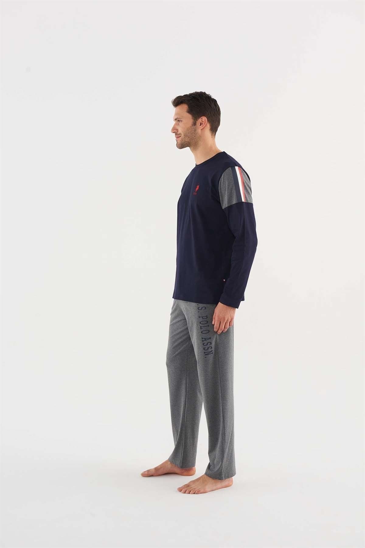 ست پیژامه آبی مردانه لباس خواب یقه گرد 18629 23k U.S. Polo Assn.