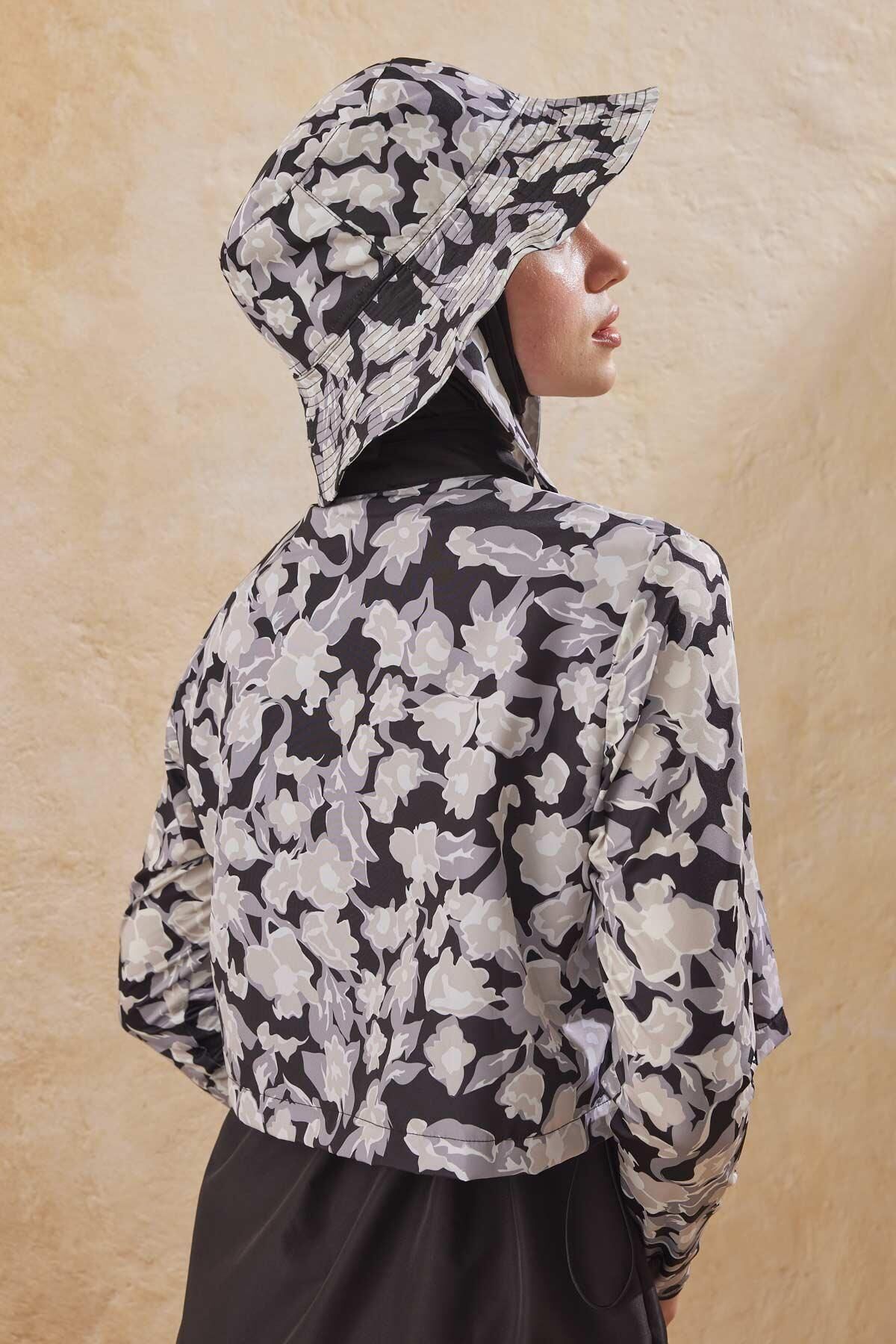 Manuka-Bloom 3-teiliges schwarzes Fallschirm-Hijab-Set 8