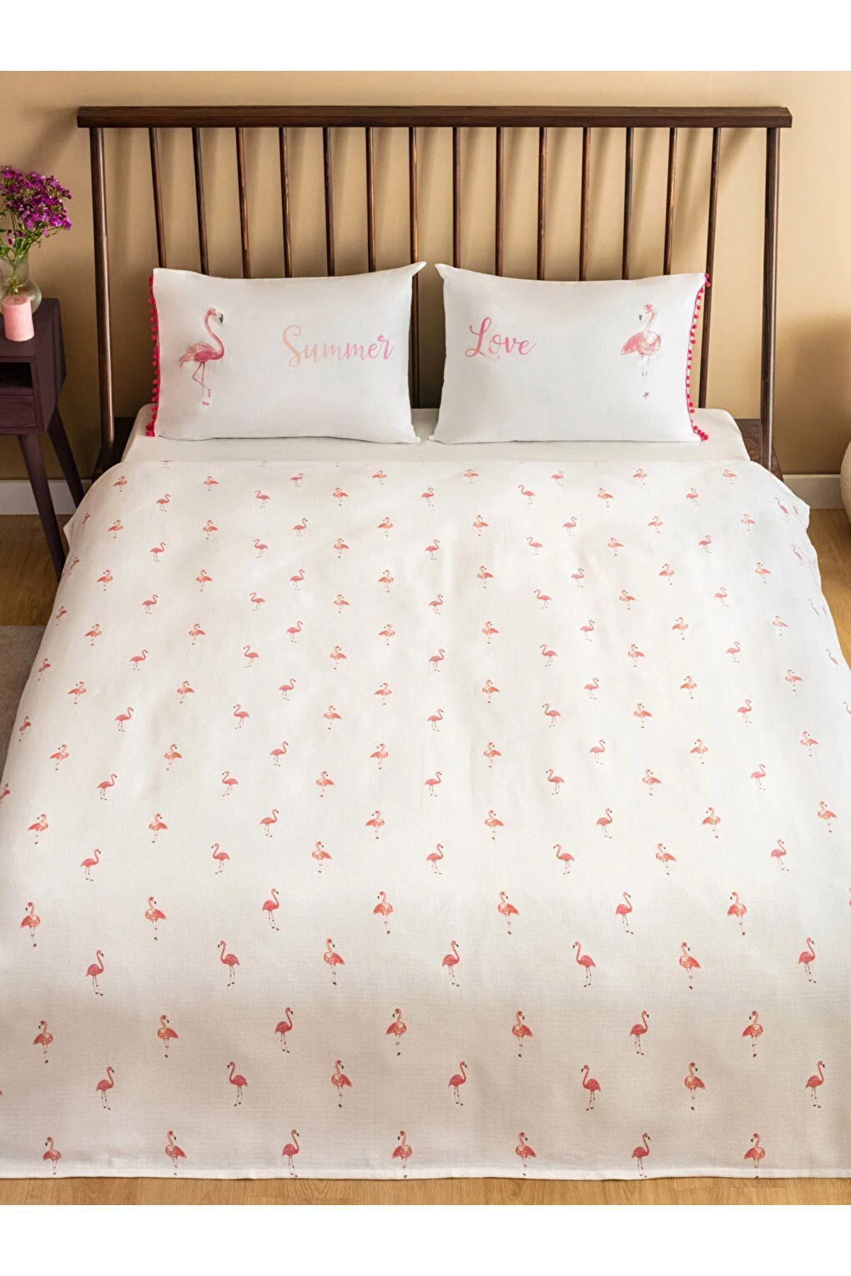 LC Waikiki-Set de știucă albă Lcw Home Pink Flamingo imprimat dublu (TRANSMISIBIL). 2