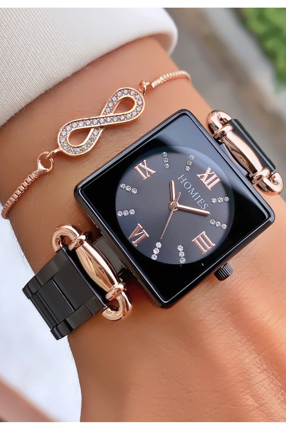 Homies Brand Rose Black Color Cut Glass Women s Wristwatch with 2 Years Warranty Trendyol