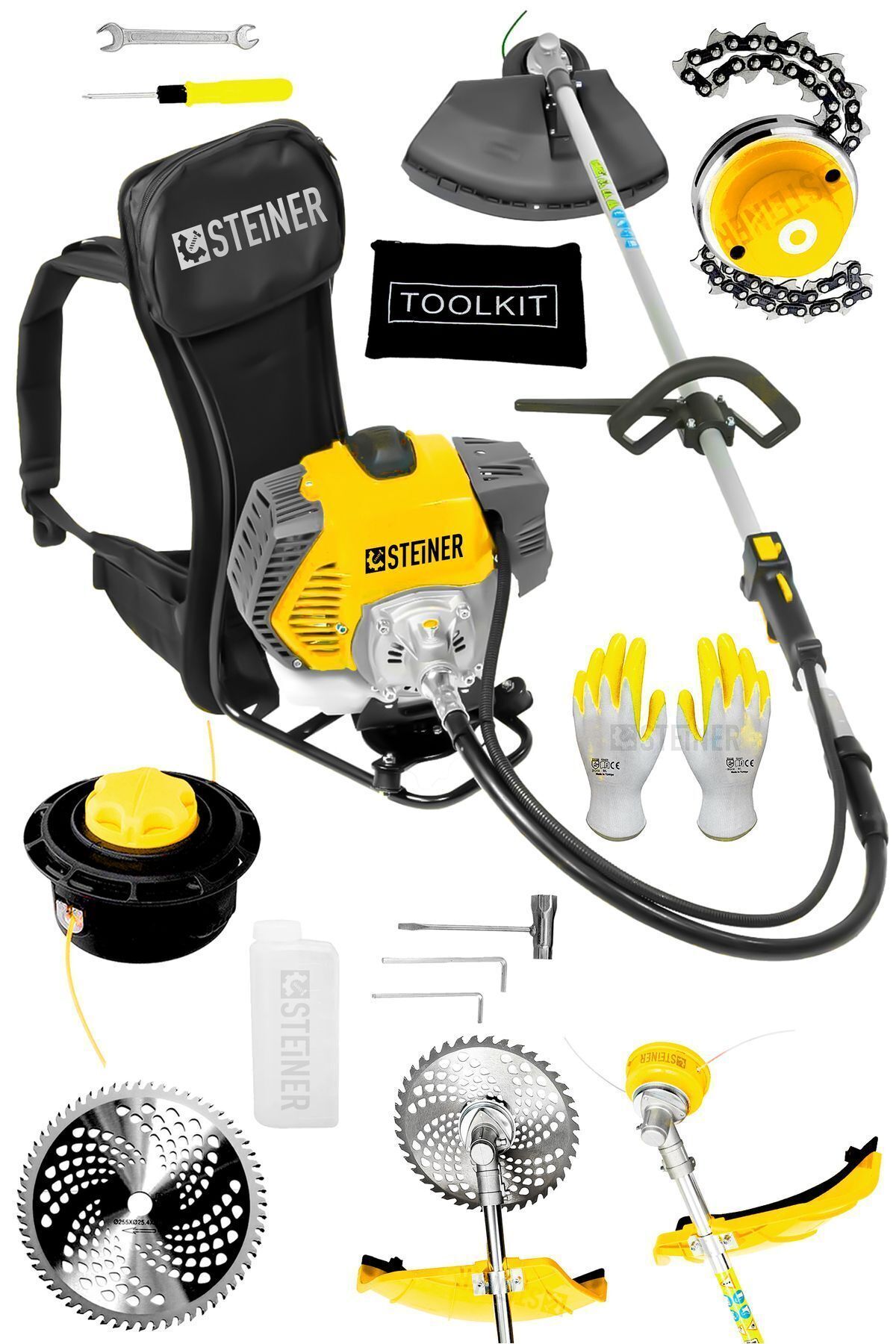 STEİNER Alman 16 Hp Tam Profesyonel Sırt Tipi Benzinli Tırpan Ot