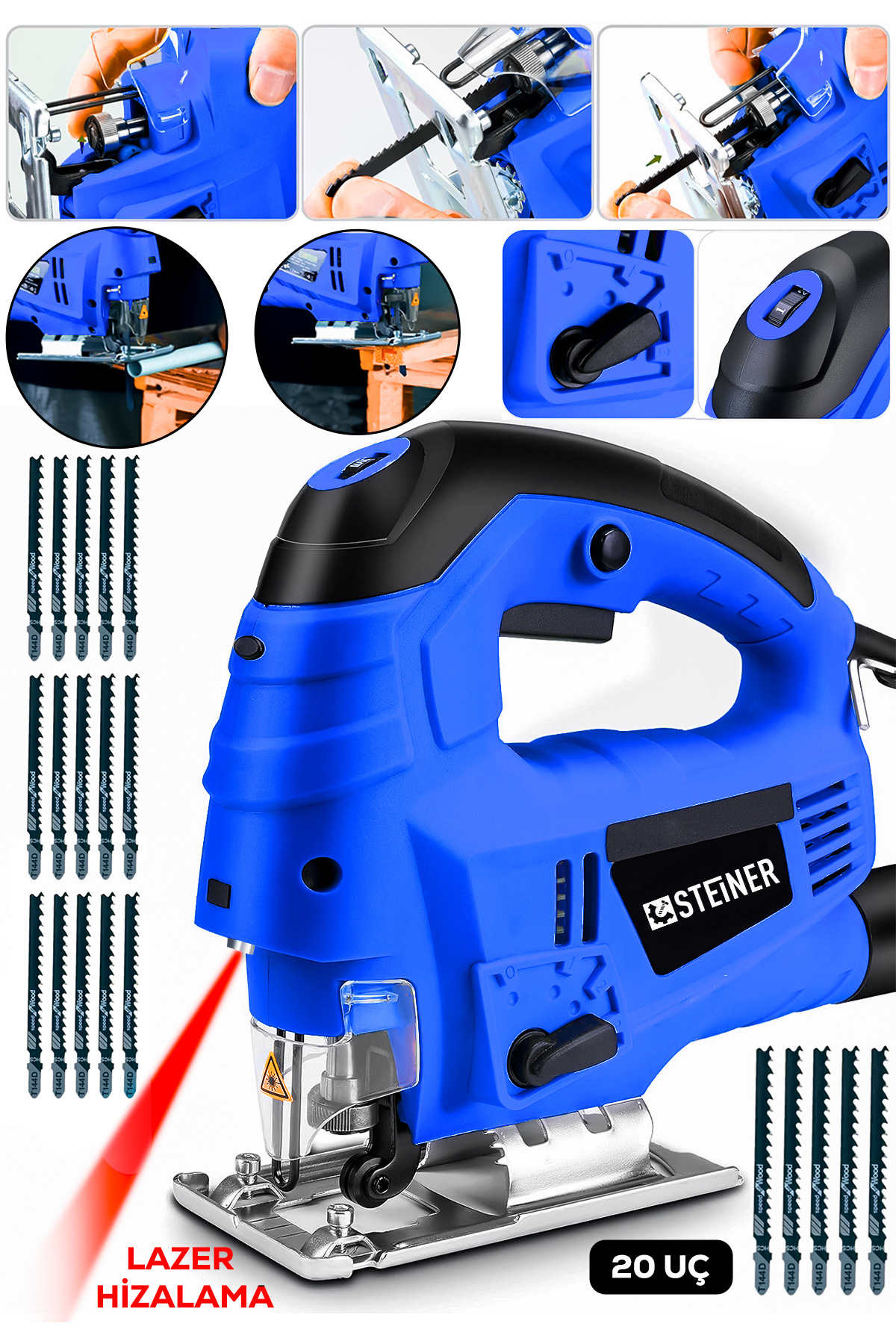STEİNER Alman 4600 W Lazerli Sjs Metal Şanzuman 6 Kademe Devirli Pandül Ayarlı Dekupaj Testere Makinesi 20Uç