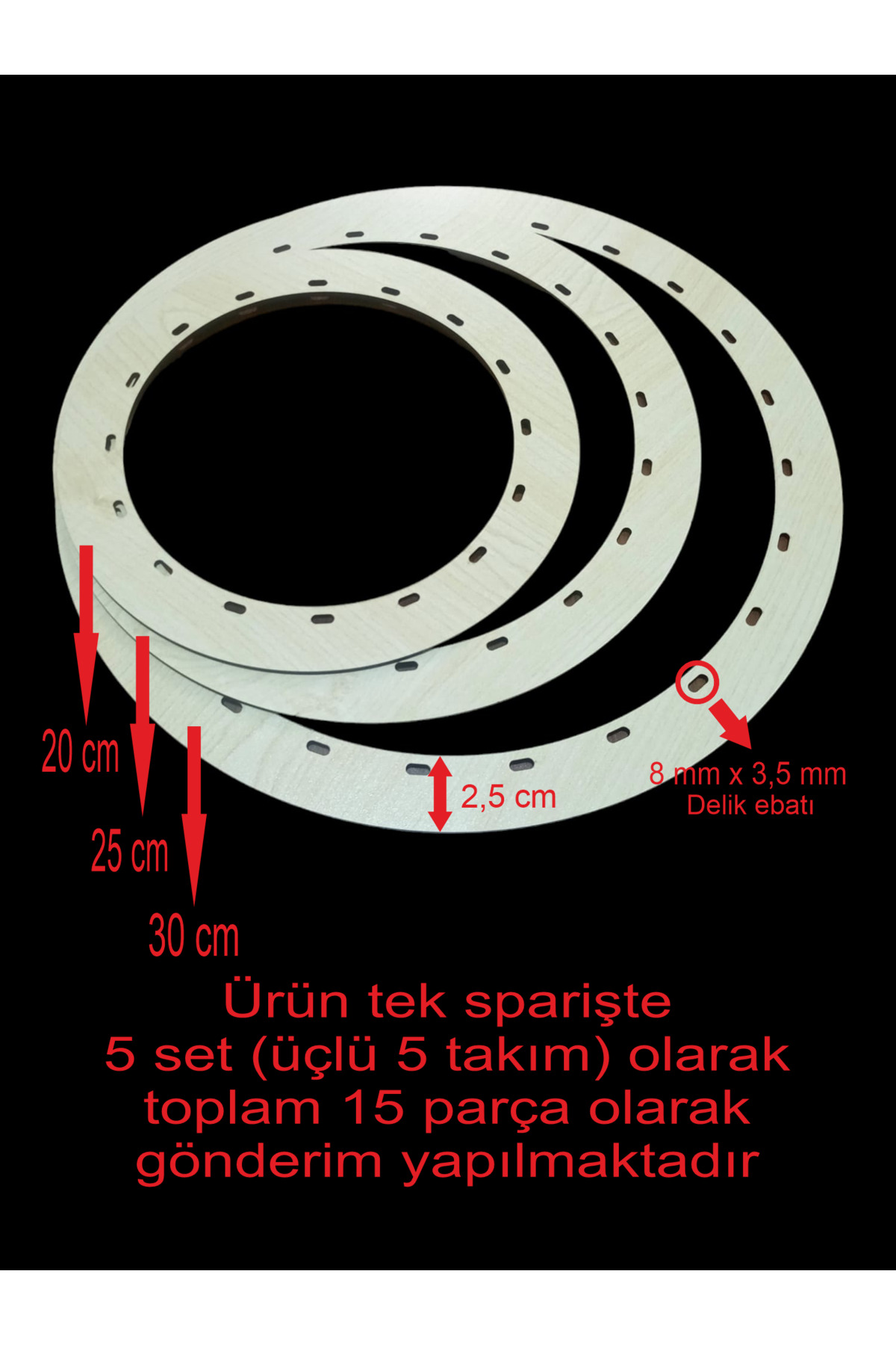 ASUDE HEDİYELİK Ahşap Krem Yuvarlak Kapı süsü Bambu Tepsi Örgü Plakası Supla Delikli Kapı Süsü Kasnak Tığ Işi