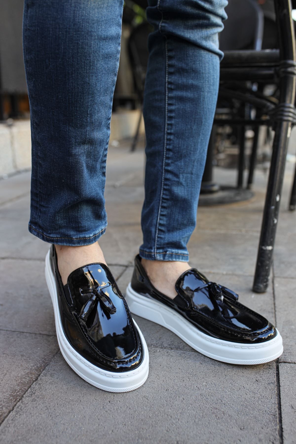 BZ Moda B127 Loafer-x Pantofi Clasici Ortopedici Pentru Bărbați - Ocazional Cu Ciucuri Din Piele Lăcuită, Negru Rbt Masculin - 40