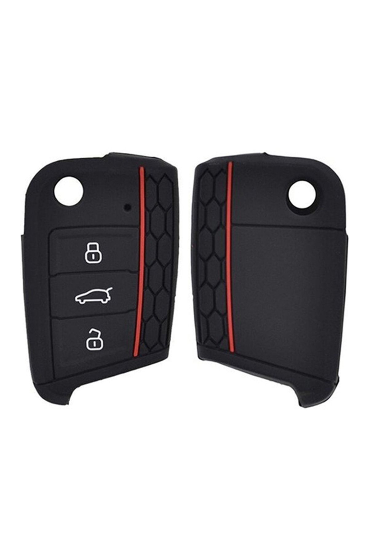 MeyZone Volkswagen Seat Skoda Polo Tiguan Golf 7 Silikon Anahtar Kılıfı Kırmızı Çizgili
