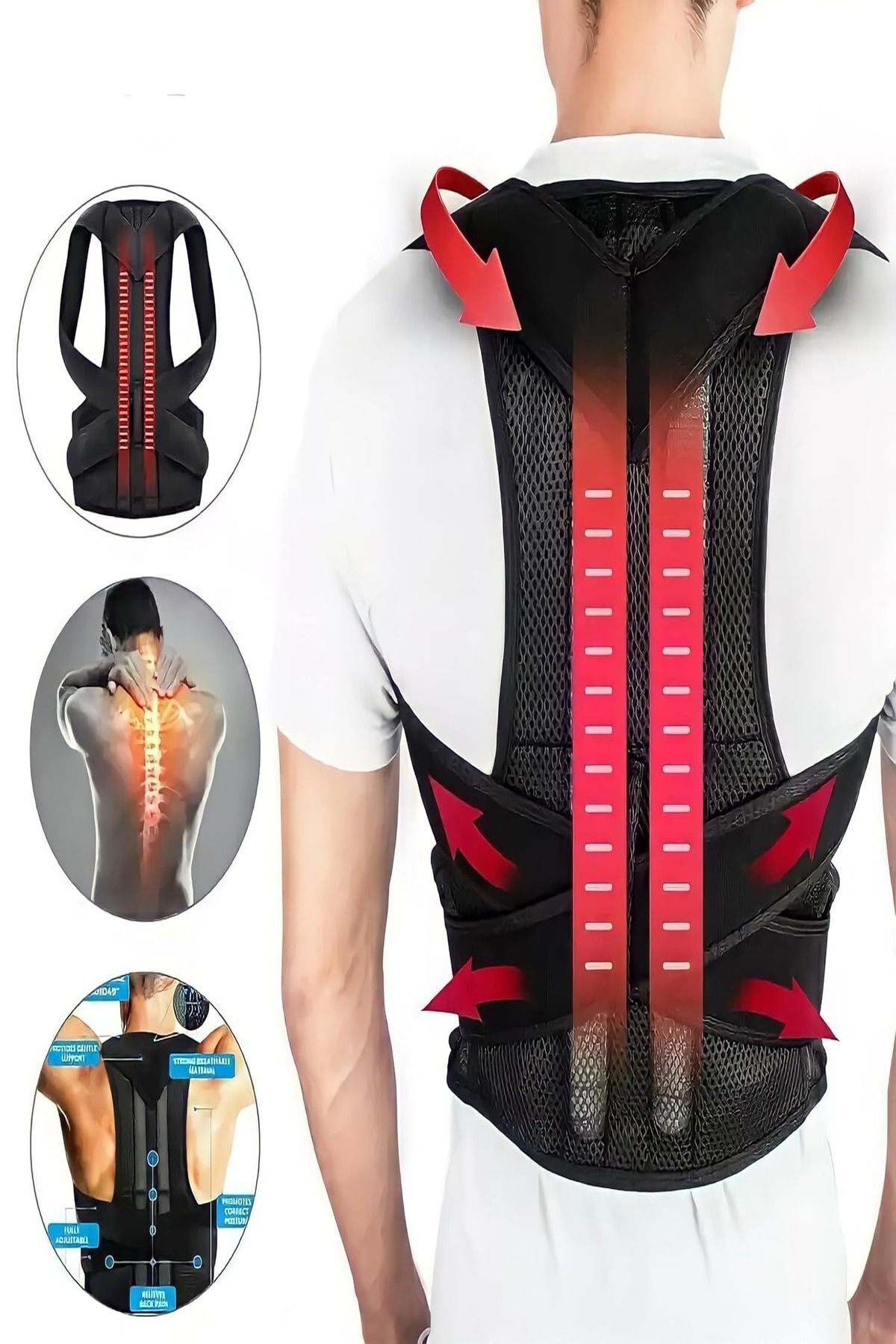 UYDEE Medikal Sırt Omuz Bel Destek Kamburluk Önleyici Dik Duruş Destek Korse Aparatı