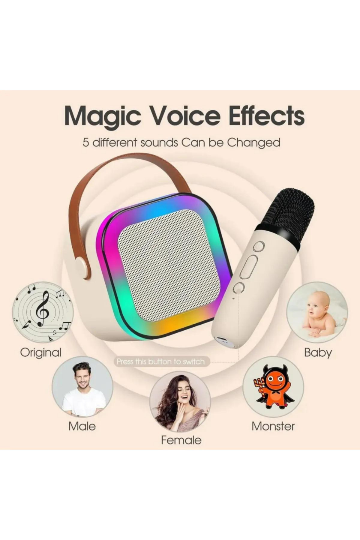 Karaoke Hoparlör 5W Tf Kart/Usb/Tws Özellikli 2inch Bass Mikrofonlu RGB Işıklı Bluetooth Speaker 5
