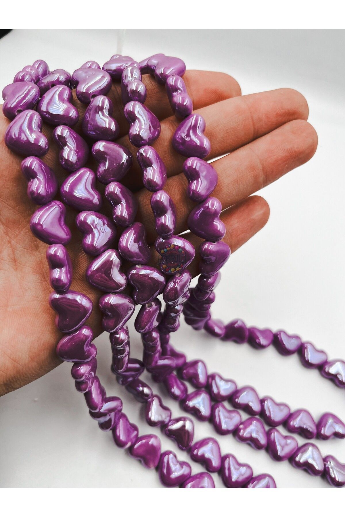 Ebruli Boncuk 12 mm Kalp Yandan Delikli 5’li Seramik Porselen Takı Yapımı Bileklik Kolye Aksesuar Boncuk