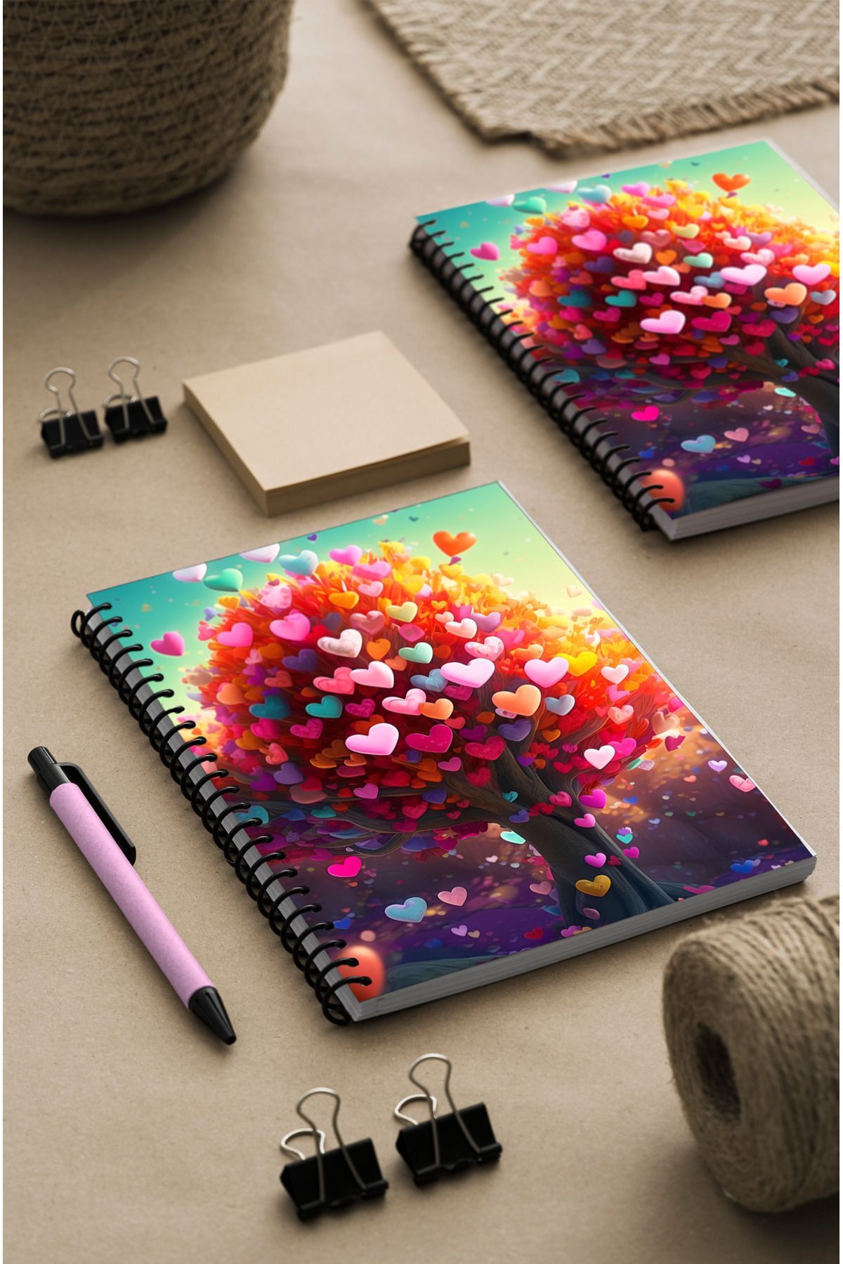 Kalp Ağacı Desen Ahşap Mdf Kapaklı 100 Yaprak Çizgili 15x21 Vip Modelist Defter 80gr/m2 Ç501
