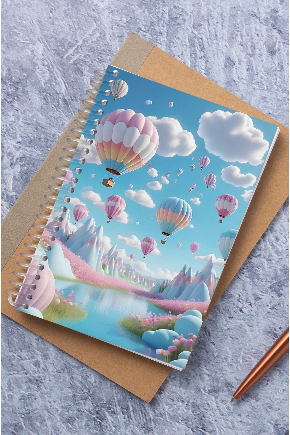 kutuTR-Flying Balloon Patterned 100 Sheets Checkered Vip Modelist Notebook with Wooden MDF Cover - 80gr/m2 K502 5