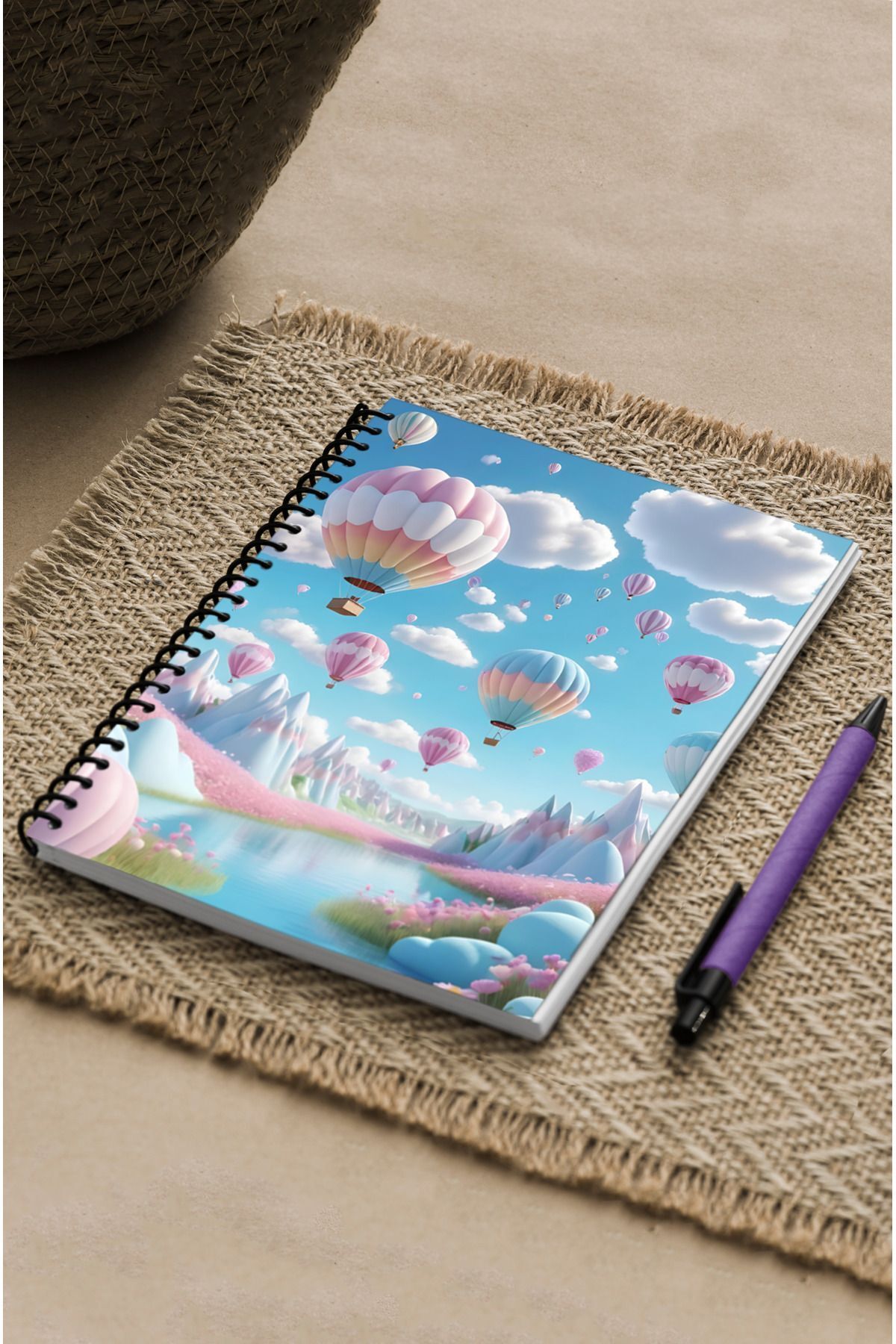 kutuTR-Flying Balloon Patterned 100 Sheets Checkered Vip Modelist Notebook with Wooden MDF Cover - 80gr/m2 K502 3