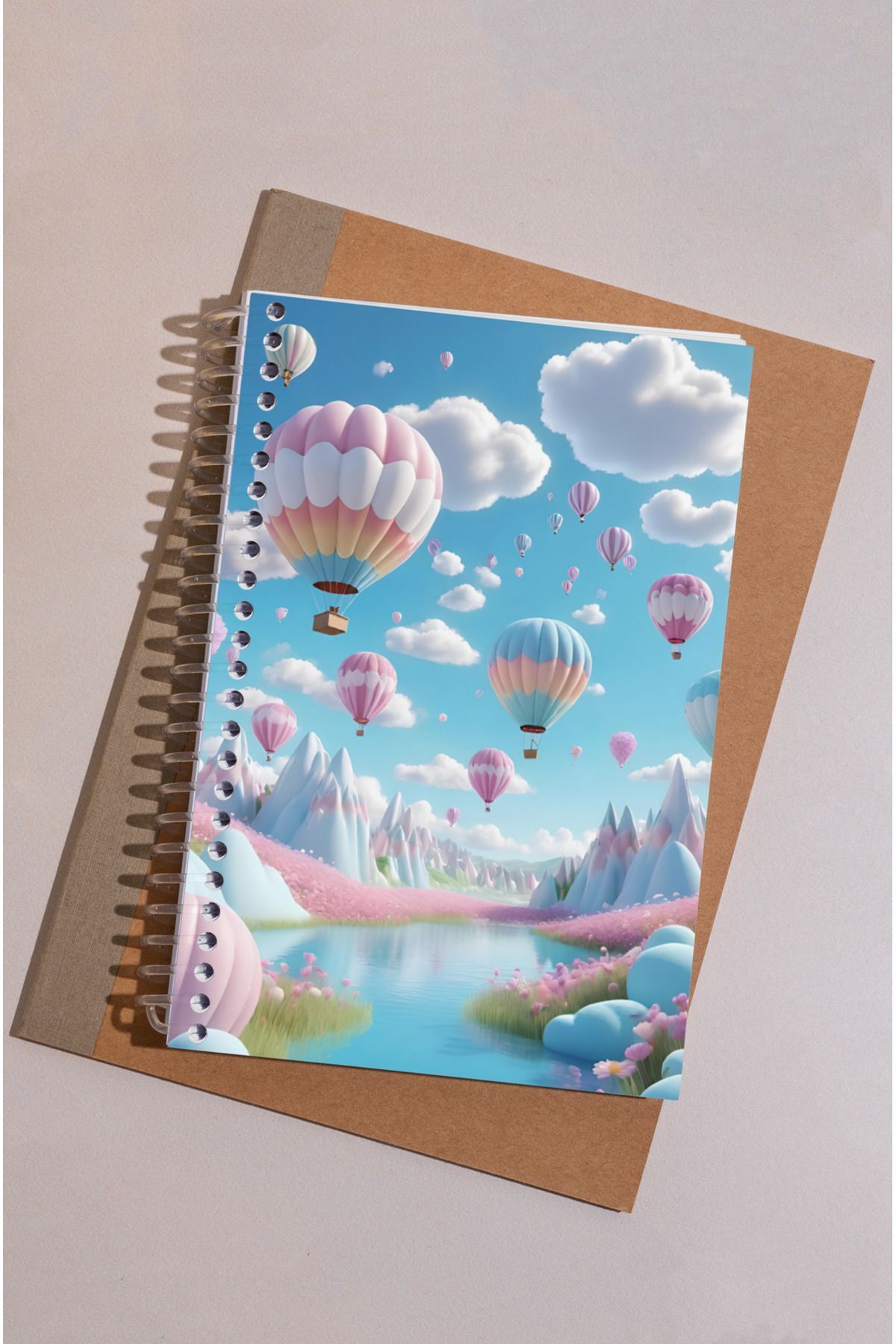 kutuTR-Flying Balloon Patterned 100 Sheets Checkered Vip Modelist Notebook with Wooden MDF Cover - 80gr/m2 K502 4