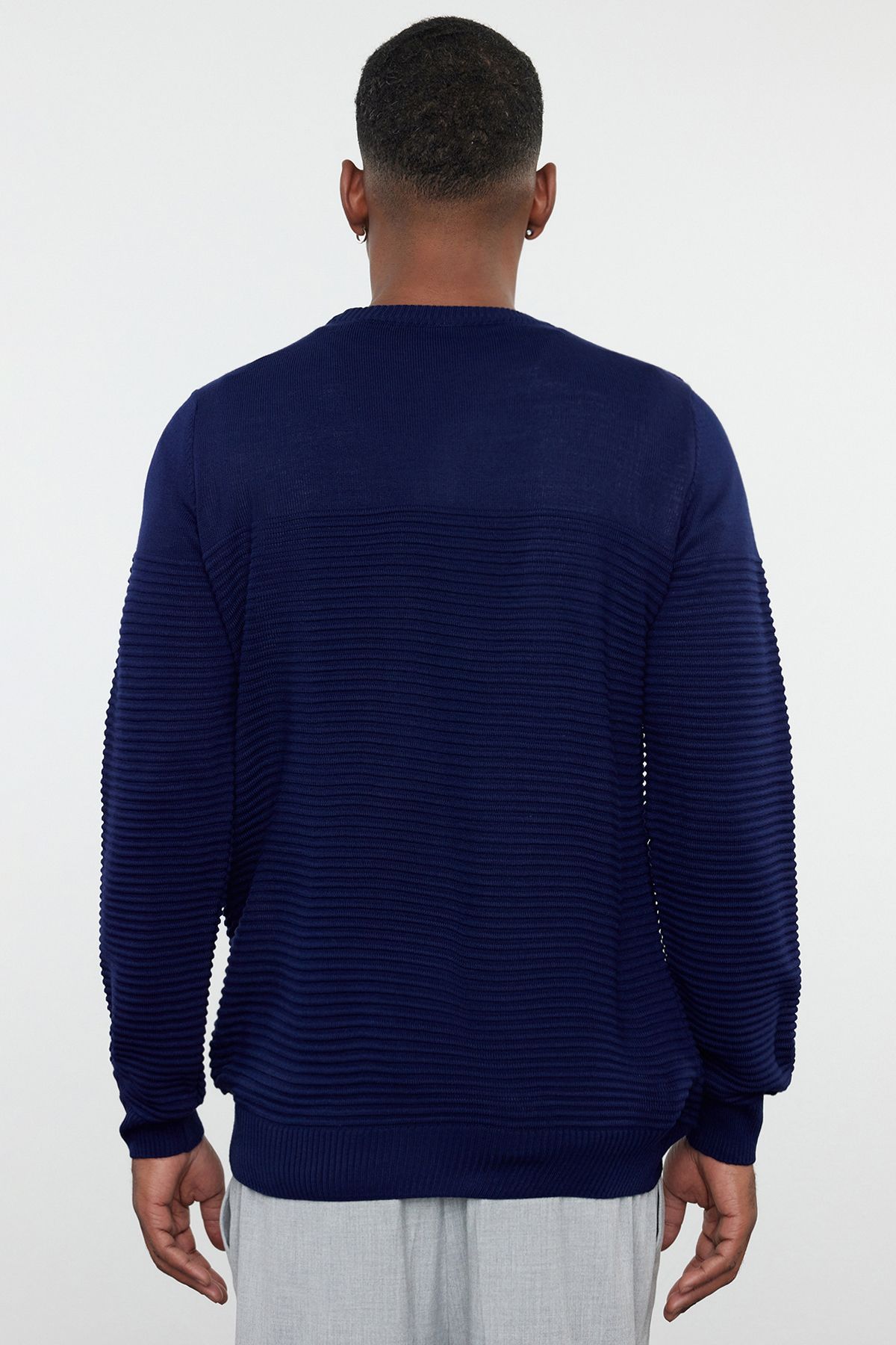Trendyol Collection-Navy Blue Slim Slim Fit Crew Neck Textured Knitwear Sweater Tmnaw20Iy0014 5