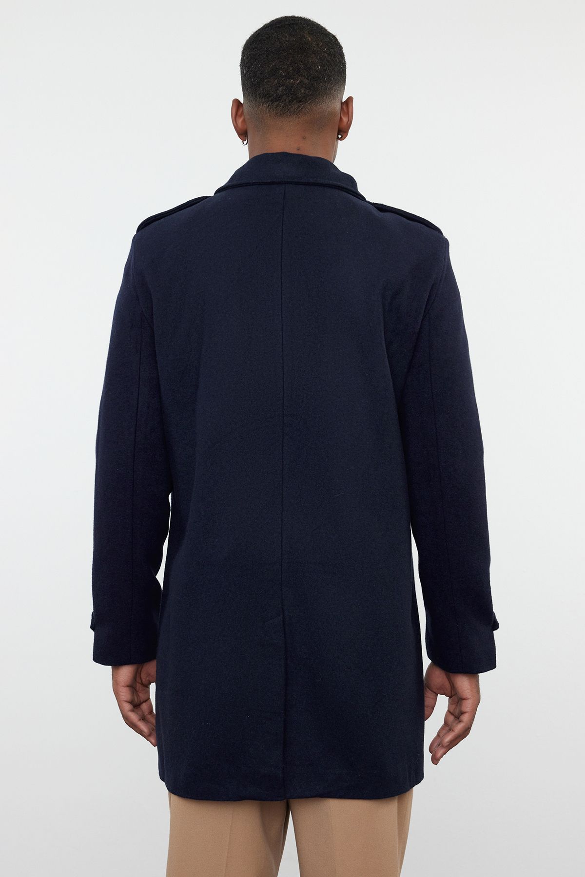 Trendyol Collection-Herren Wintermantel aus Wollmischung in Marineblau mit Prägung - Regular Fit TMNAW25KB00003 8