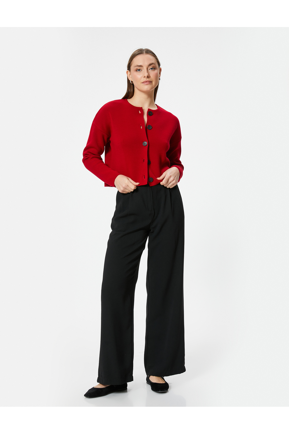 بافتنی ژاکت کش باف پشمی دکمه دار یقه گرد با بافت نرم