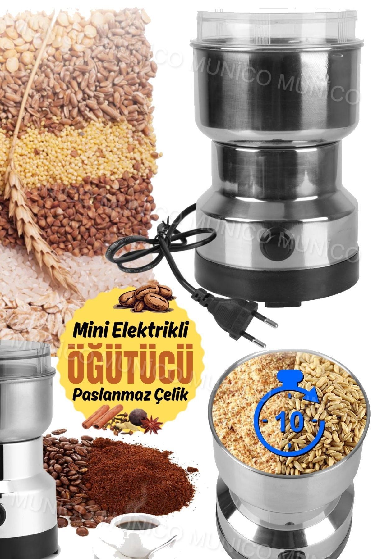Munico Elektrikli Kahve Değirmen Fındık ve Baharatlar İçin Hızlı Öğütme Kapasite Elektrikli Tahıl Değirmen
