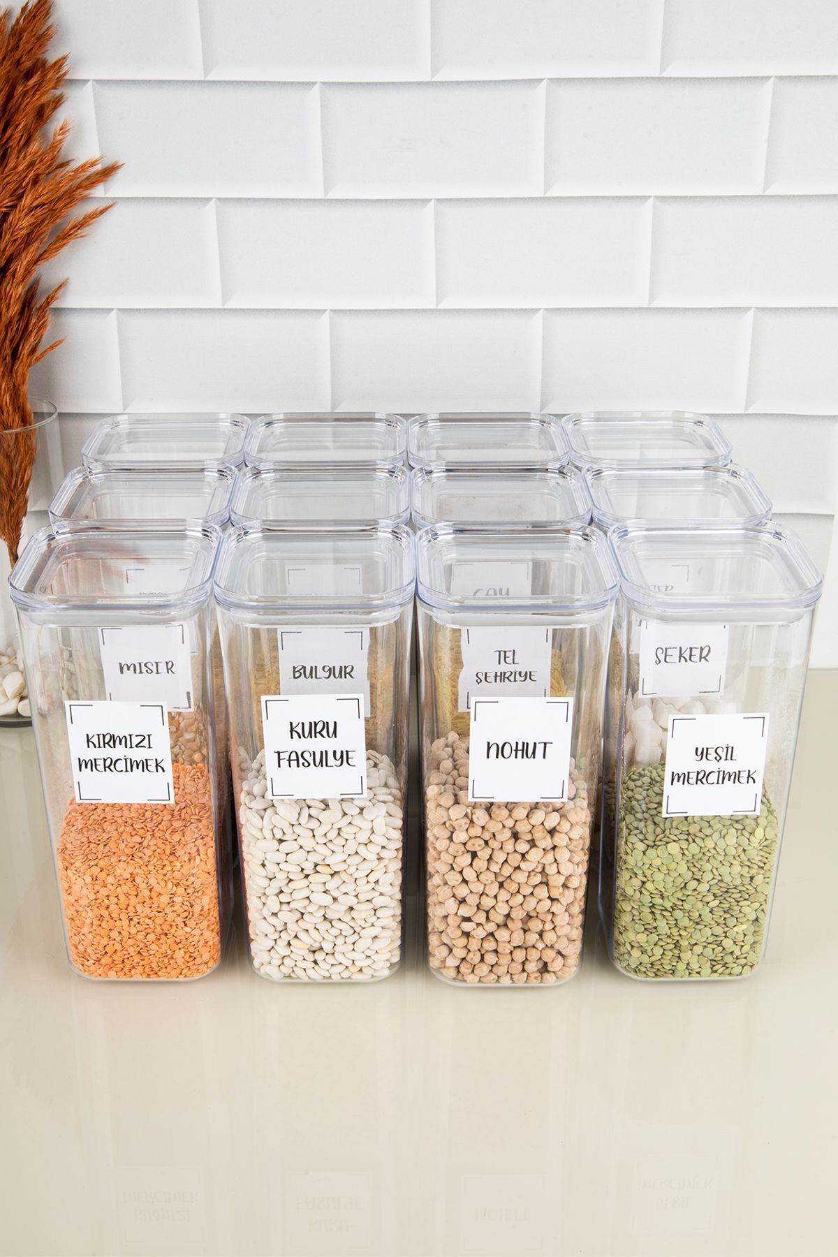 DNS HOME-12-Piece Vacuum Lid Pulses Set Pulses Labeled Storage Container Food Jar Mica 1700 ml 2