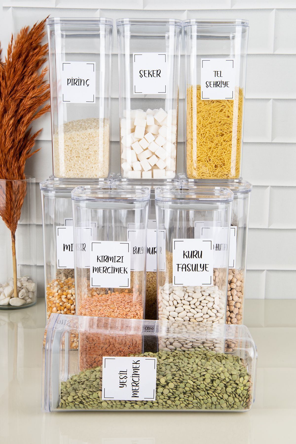 DNS HOME-12-Piece Vacuum Lid Pulses Set Pulses Labeled Storage Container Food Jar Mica 1700 ml 3