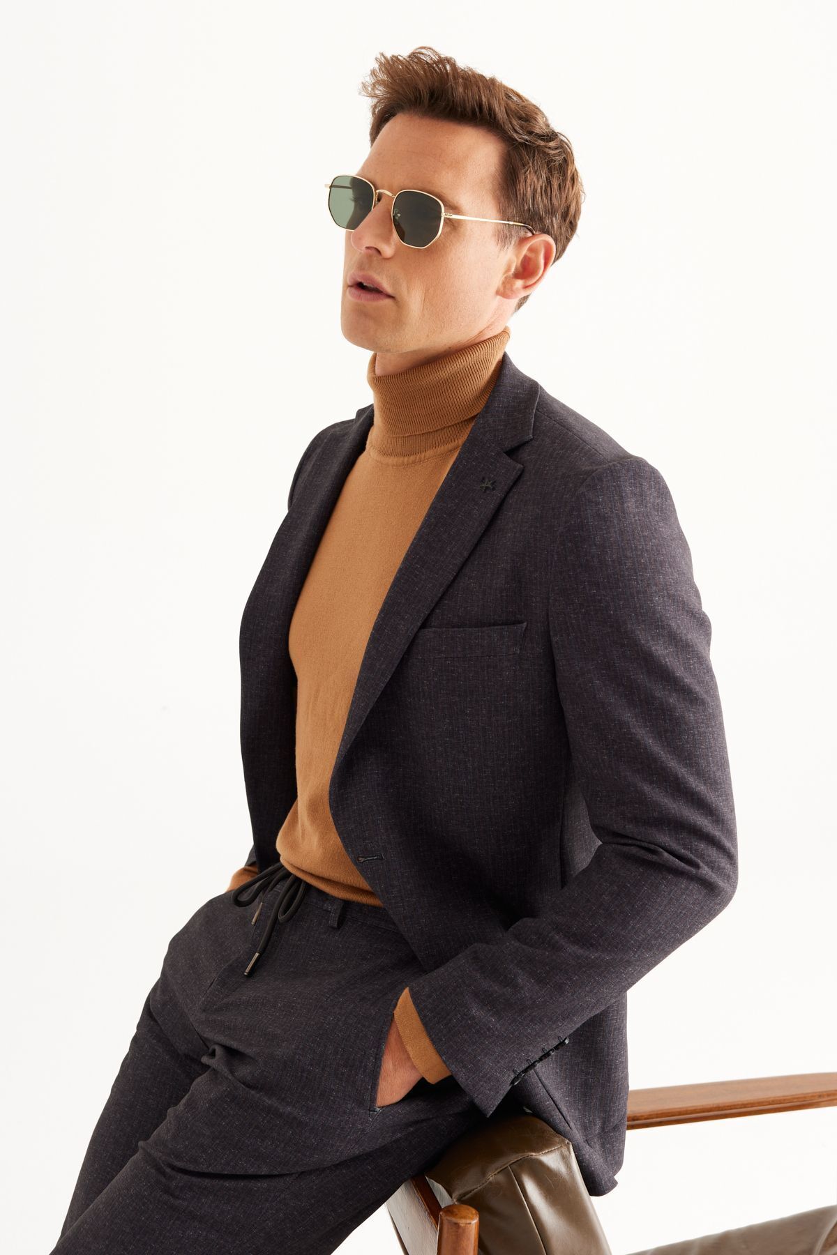costume slim monocolore rayé pour hommes anthracite brun