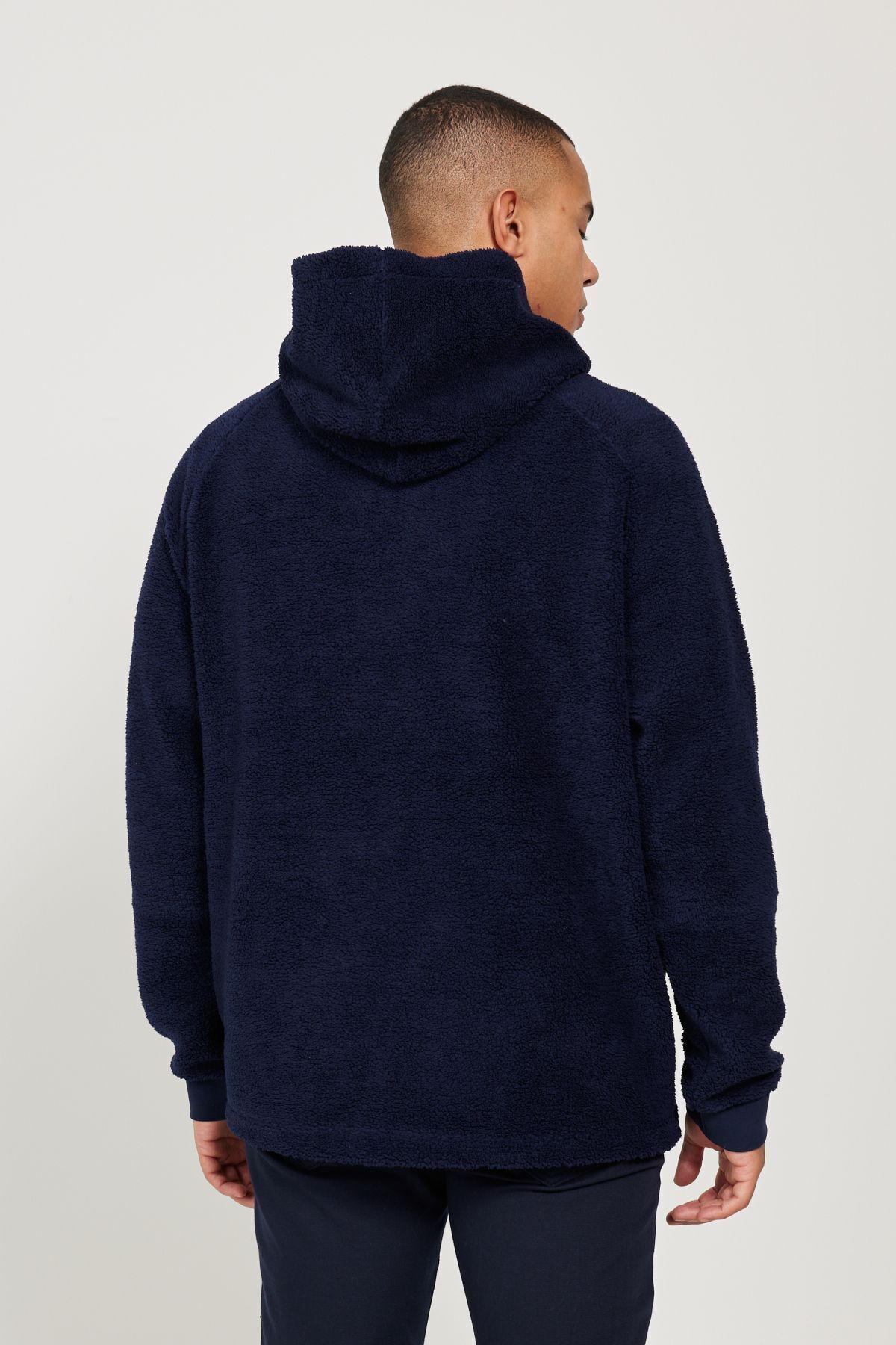 AC&Co / Altınyıldız Classics Erkek Lacivert Oversize Bol Kesim Kapüşonlu Sherpa Polar Sweatshirt Ceket görsel 8