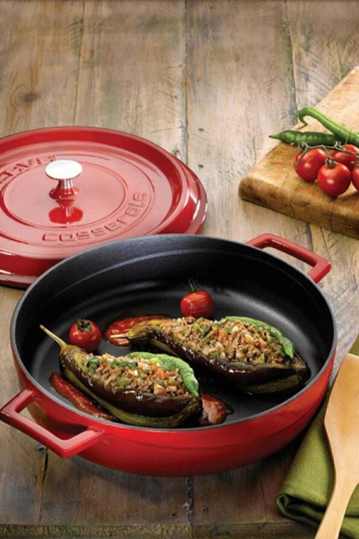 Lava-24cm Trendy Cast Iron 2-Piece Pot Set - Deep and Flat Red 5