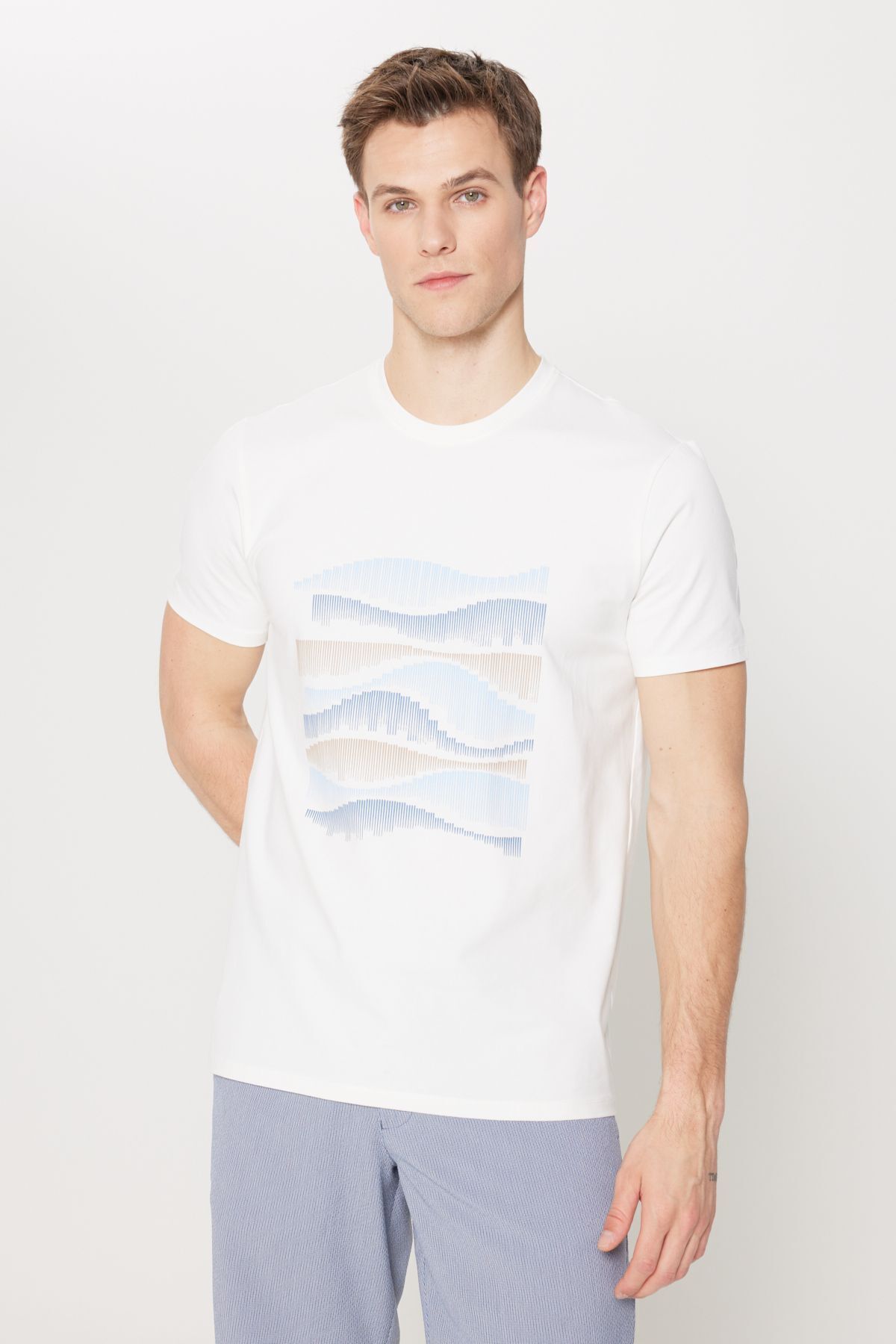 ALTINYILDIZ CLASSICS-Men's White Slim Fit Slim Fit Cotton Flexible Printed Crew Neck T-Shirt 2