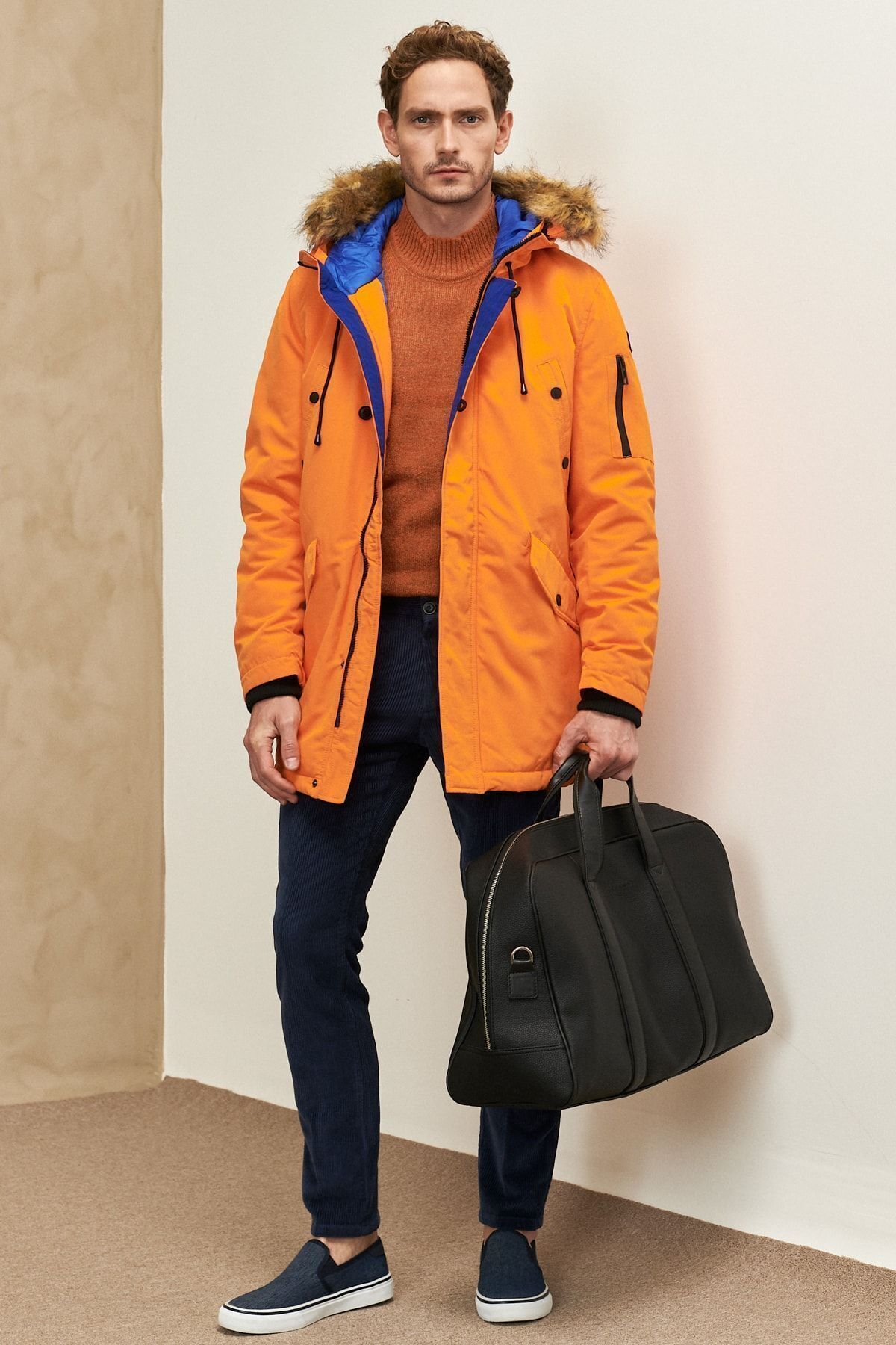 آلتین ییدلیز کلاسیکس کاپشن مردانه کلاه‌دار نارنجی استاندارد فیت برش معمولی