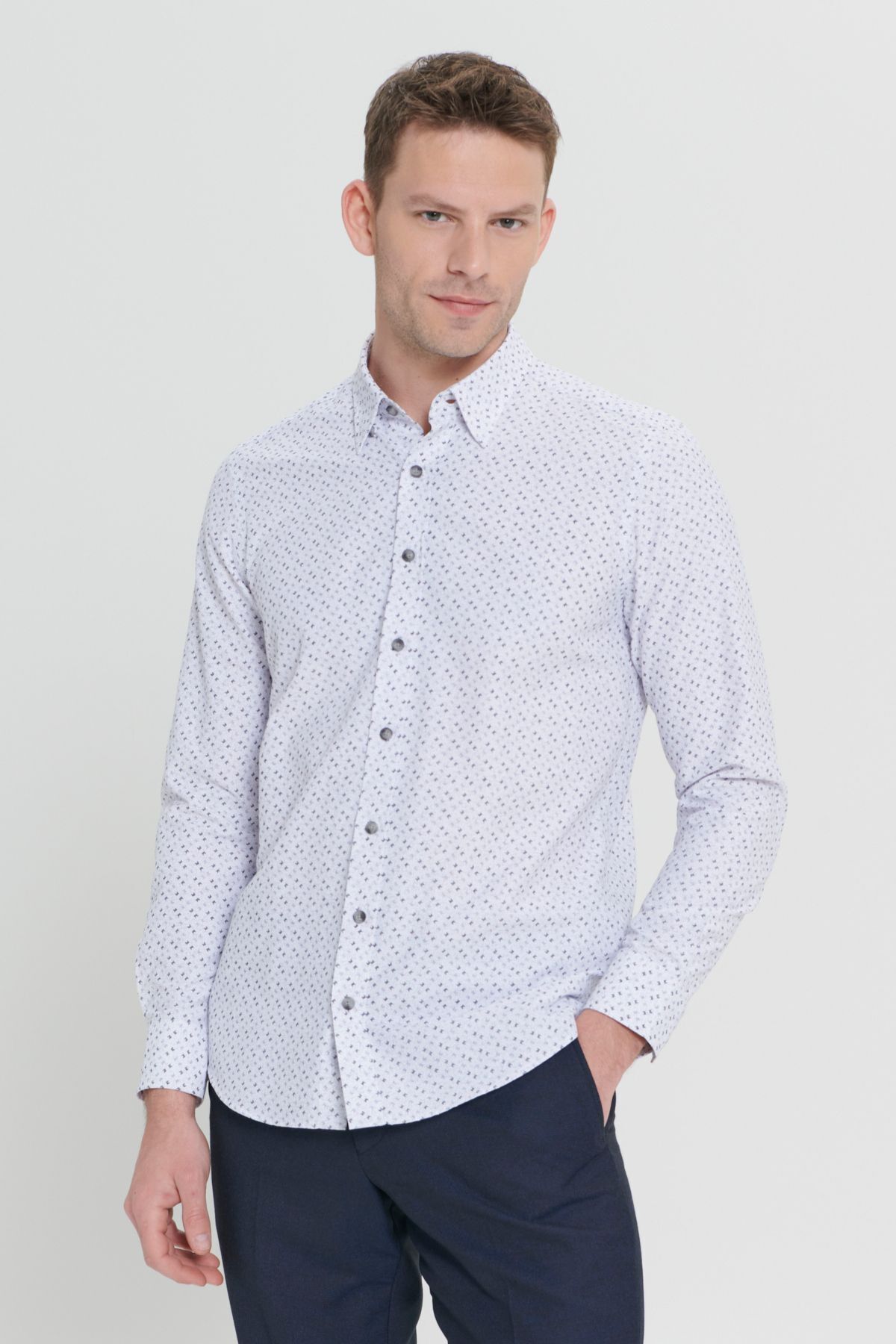 ALTINYILDIZ CLASSICS-Cămașă pentru bărbați, alb-negru, ușor de călcat, slim fit, cu guler cu nasturi, cu model Seersucker 3