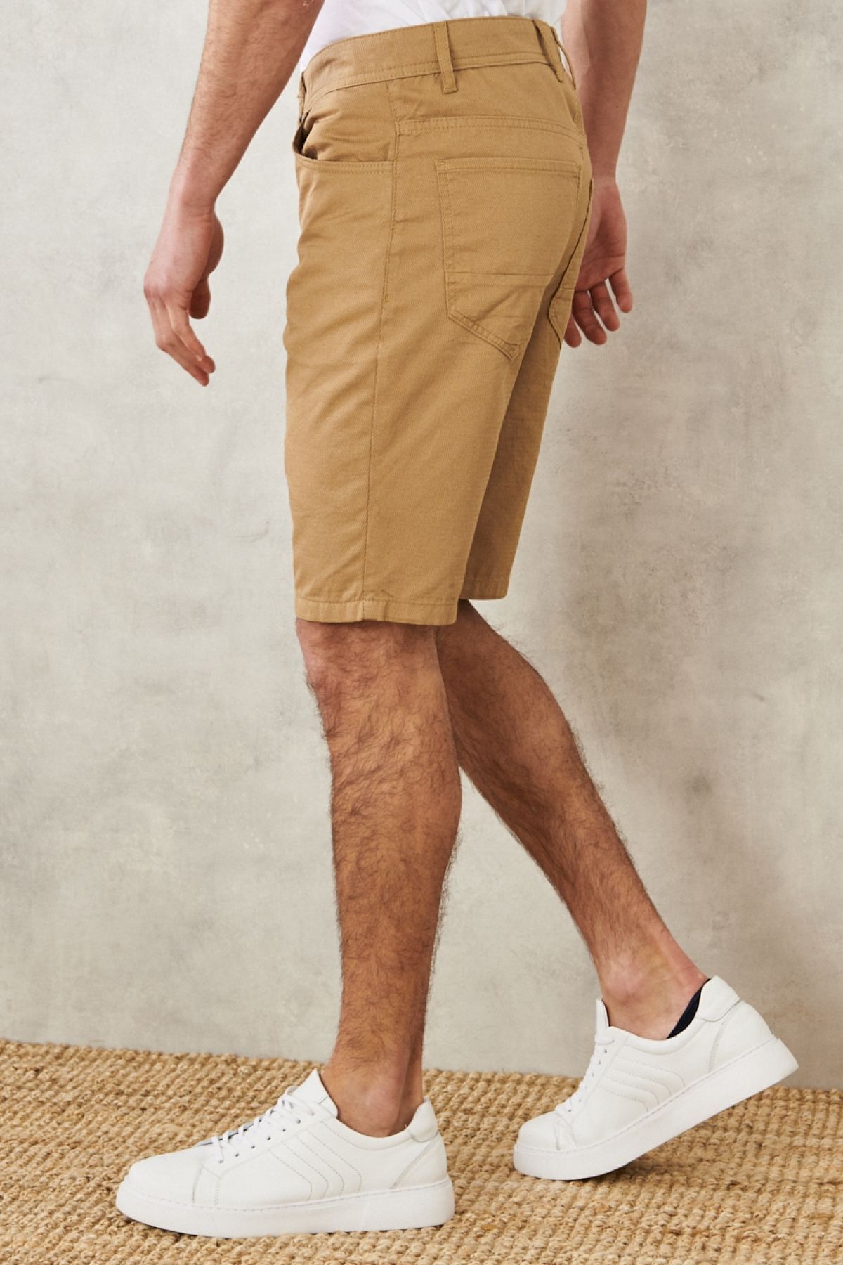 AC&Co / Altınyıldız Classics-Pantaloni scurți chino casual, Camel, slim Fit, Dobby, 100% bumbac 3