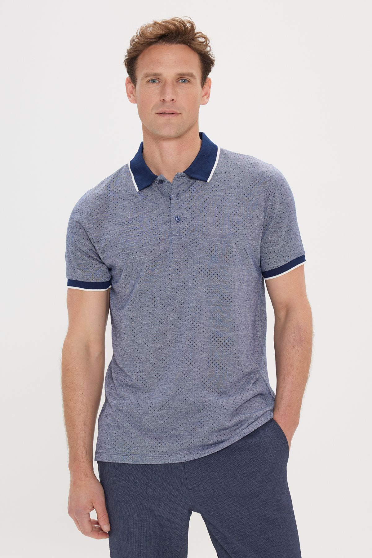 ALTINYILDIZ CLASSICS Męska Granatowa Koszulka Polo Slim Fit Slim Fit Z Kołnierzykiem Żakardowym Mężczyzna - XL