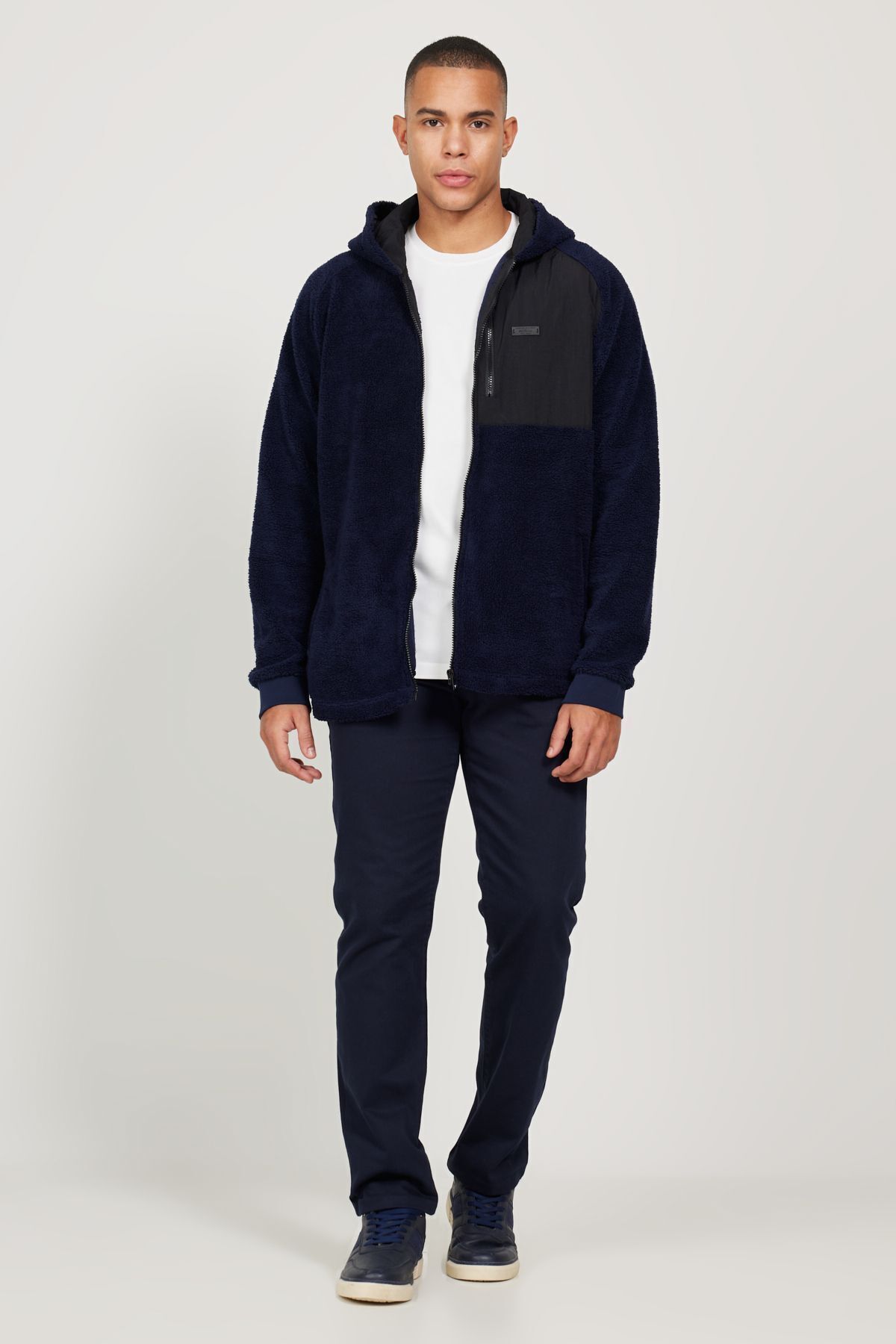 AC&Co / Altınyıldız Classics Erkek Lacivert Oversize Bol Kesim Kapüşonlu Sherpa Polar Sweatshirt Ceket görsel 2
