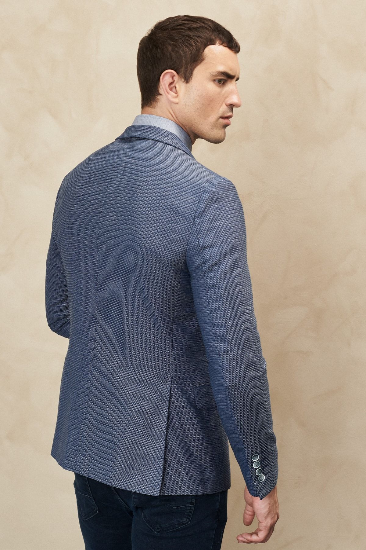 ALTINYILDIZ CLASSICS-Ανδρικό μάλλινο μπουφάν Navy μπλε-λευκό Slim Fit Slim Fit Mono γιακά με σχέδιο 4