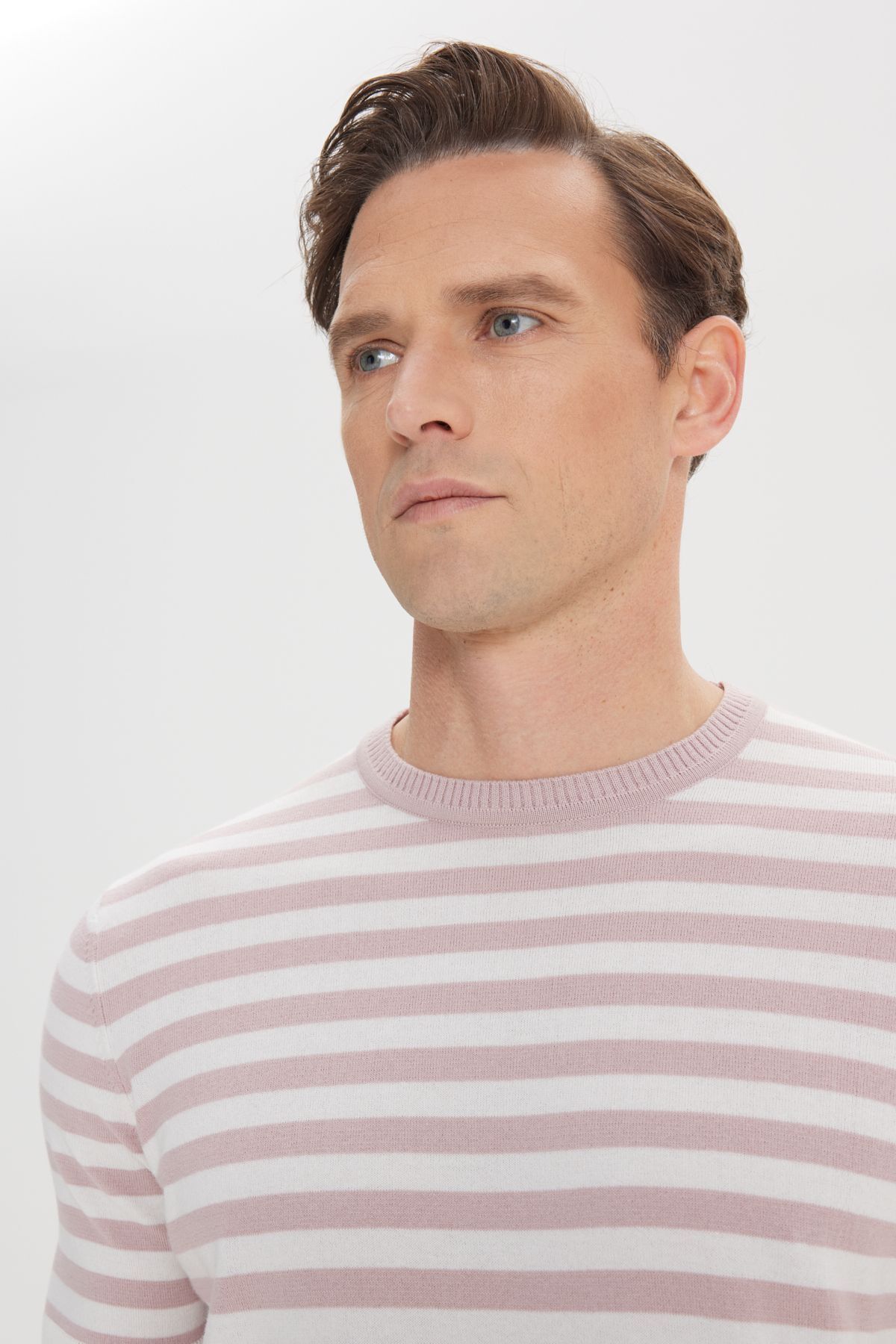 AC&Co / Altınyıldız Classics-Tricou pentru bărbați Dusty Rose-Ecru Slim Fit, 100% bumbac, cu dungi 4