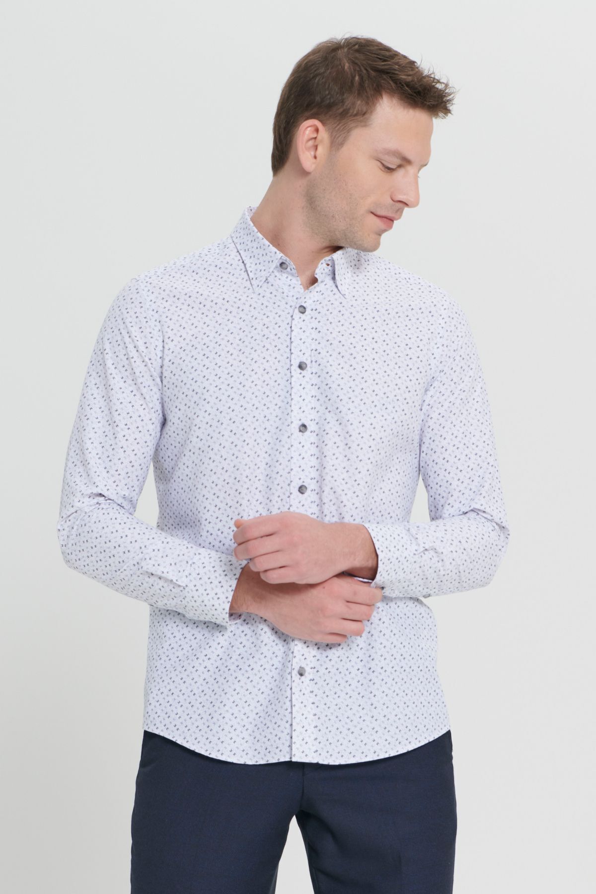 ALTINYILDIZ CLASSICS-Cămașă pentru bărbați, alb-negru, ușor de călcat, slim fit, cu guler cu nasturi, cu model Seersucker 4