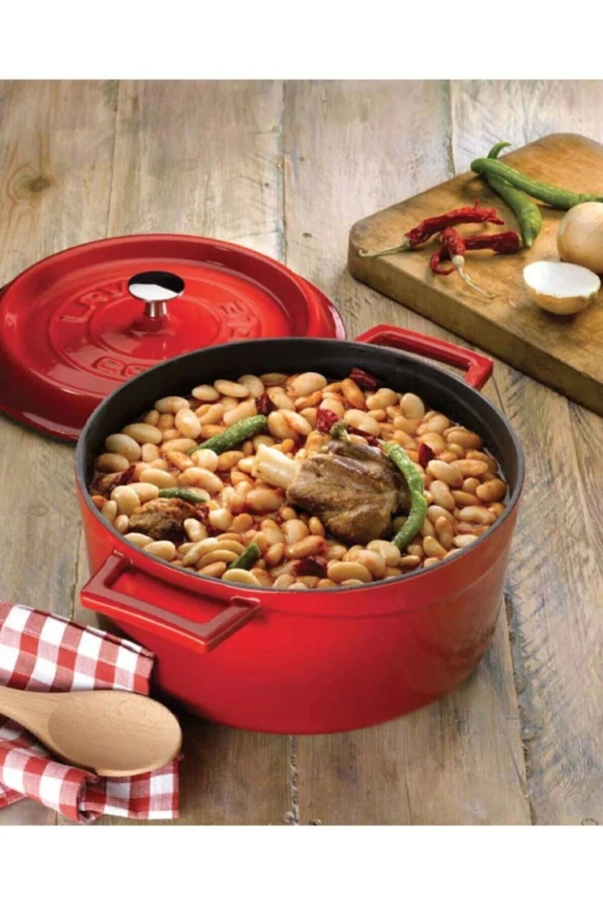 Lava-24cm Trendy Cast Iron 2-Piece Pot Set - Deep and Flat Red 4
