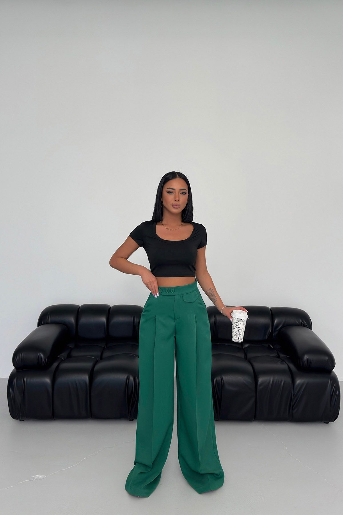 OUZ Fashion-Women's Button Detailed Palazzo Pants 4