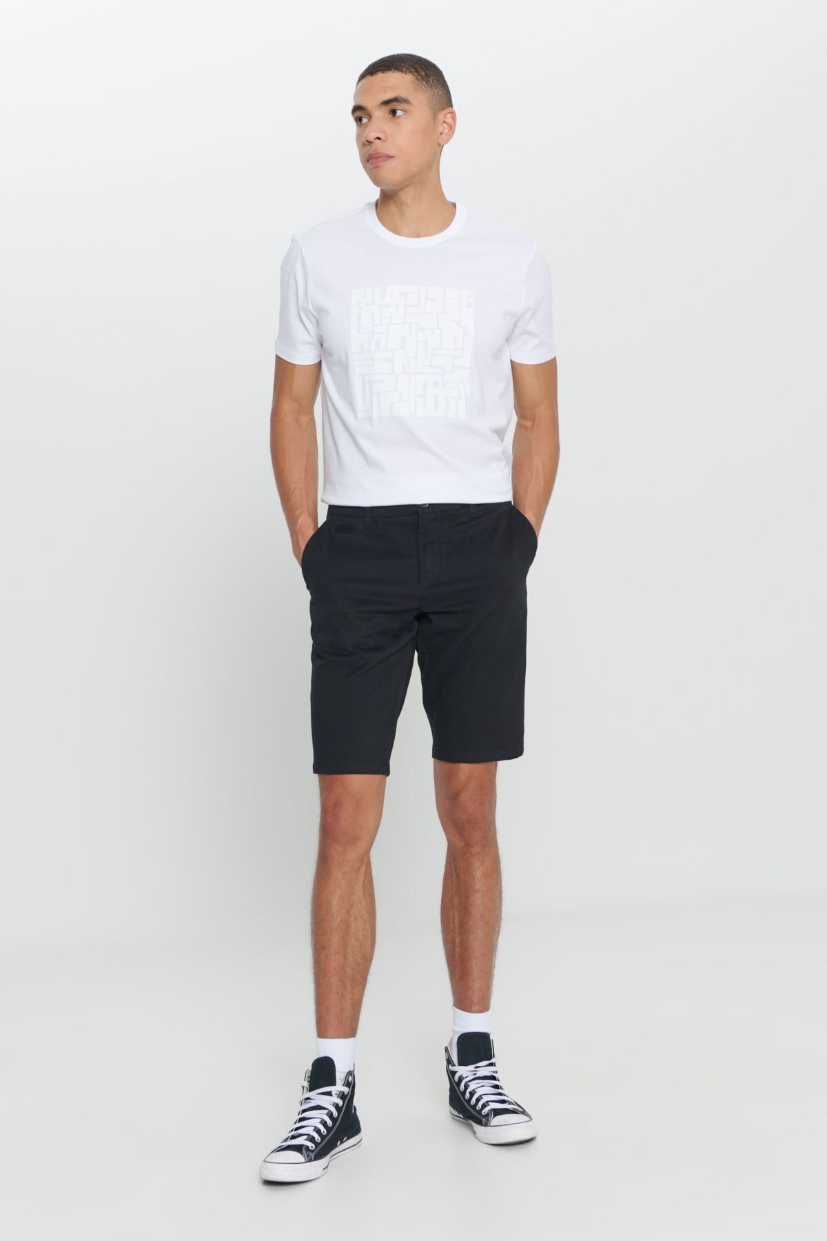 AC&Co / Altınyıldız Classics-Férfi fekete Slim Fit Slim Fit Dobby 100% pamut alkalmi chino rövidnadrág 3
