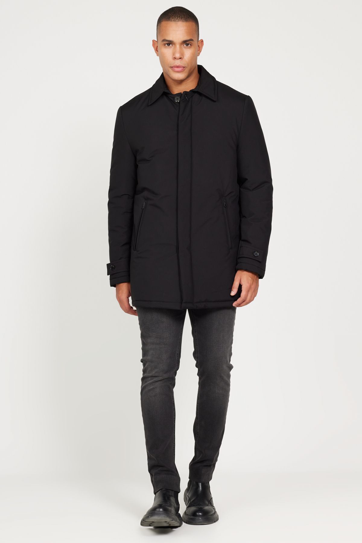 Altınyıldız Classics  Erkek Siyah Standart Fit Normal Kesim Gömlek Yaka Kaban - Görsel 3