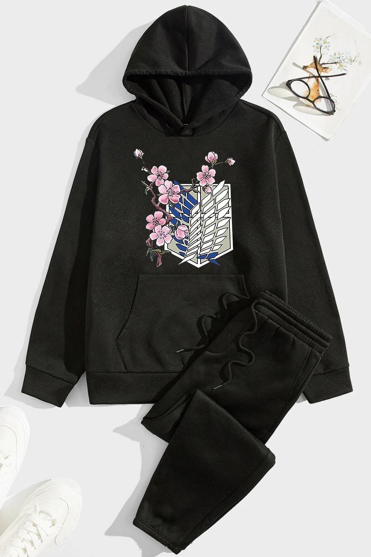 شلوار گرمکن  KP-SIYAH-FLOWERS-ESH-DUZ