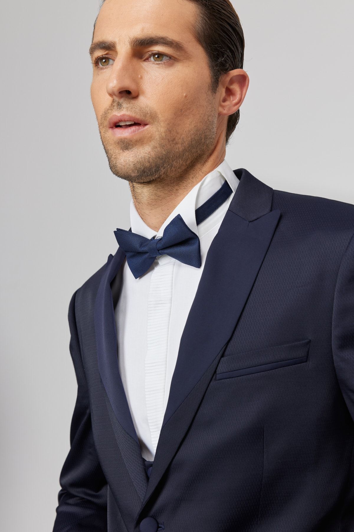 ALTINYILDIZ CLASSICS-Costum smoking pentru bărbați, albastru marin, slim fit, cu guler înghițit, cu vestă Dobby 4